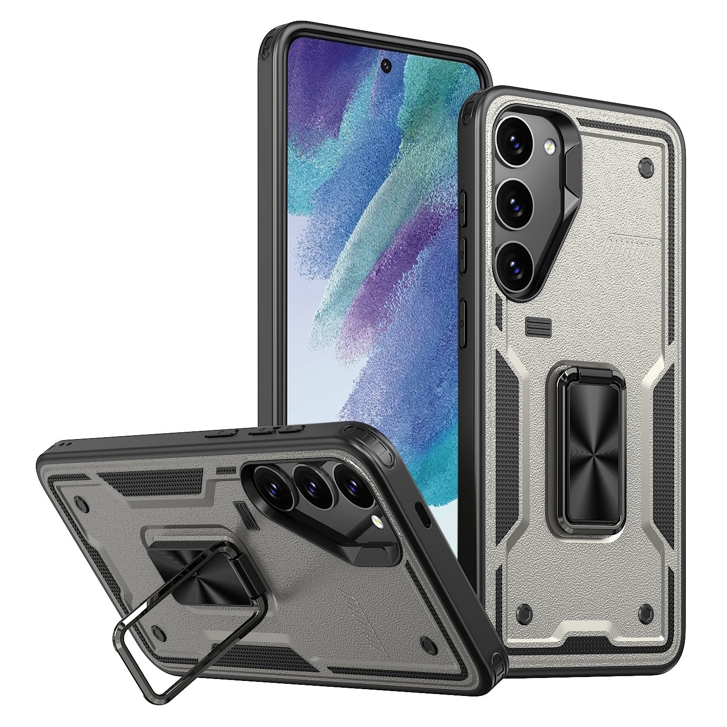 For Samsung Galaxy S21 5G Ring Holder PC Hybrid TPU Phone Case(Titanium Grey) For Samsung Galaxy S21 5G Ring Holder PC Hybrid TPU Phone Case(Titanium Grey)