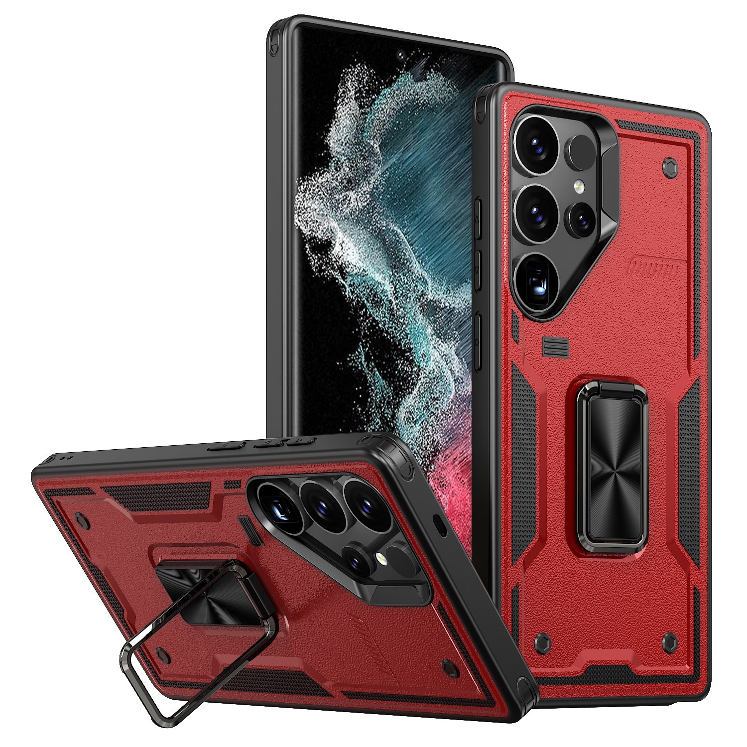 For Samsung Galaxy S22 Ultra 5G Ring Holder PC Hybrid TPU Phone Case(Red) For Samsung Galaxy S22 Ultra 5G Ring Holder PC Hybrid TPU Phone Case(Red)