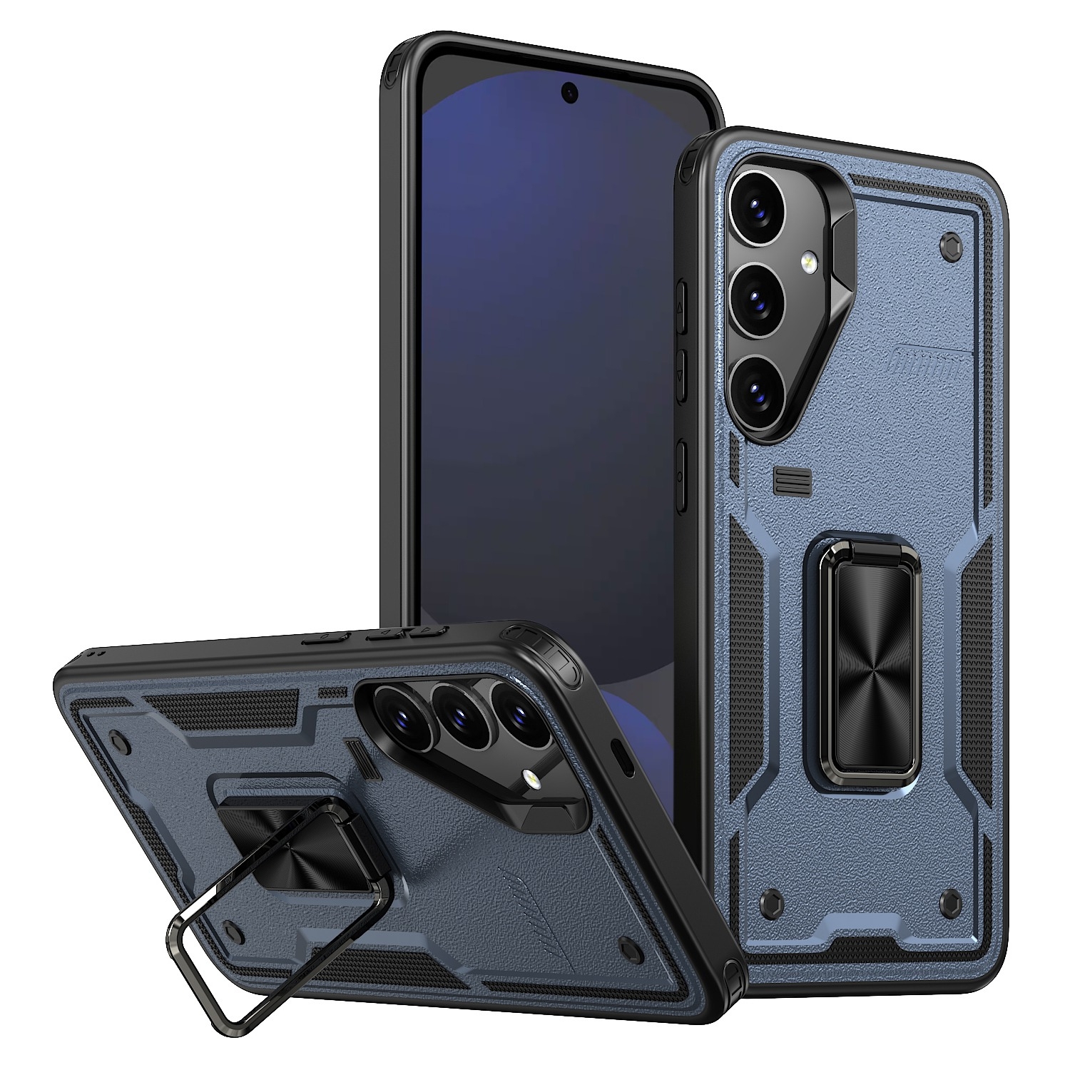 For Samsung Galaxy S24 FE 5G Ring Holder PC Hybrid TPU Phone Case(Navy Blue) For Samsung Galaxy S24 FE 5G Ring Holder PC Hybrid TPU Phone Case(Navy Blue)