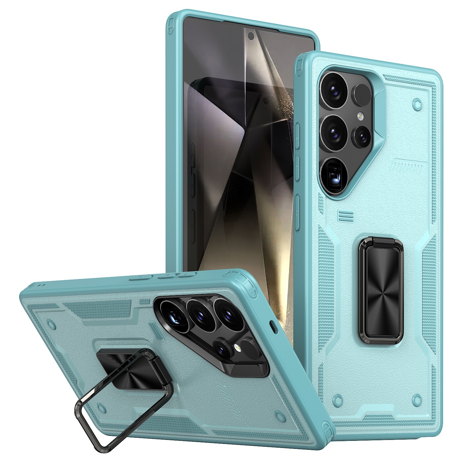 For Samsung Galaxy S24 Ultra 5G Ring Holder PC Hybrid TPU Phone Case(Blue)