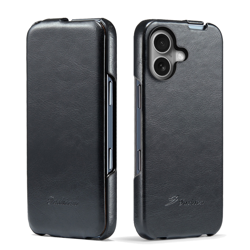 For iPhone 16 Fierre Shann 64 Texture Vertical Flip PU Leather Phone Case(Black)