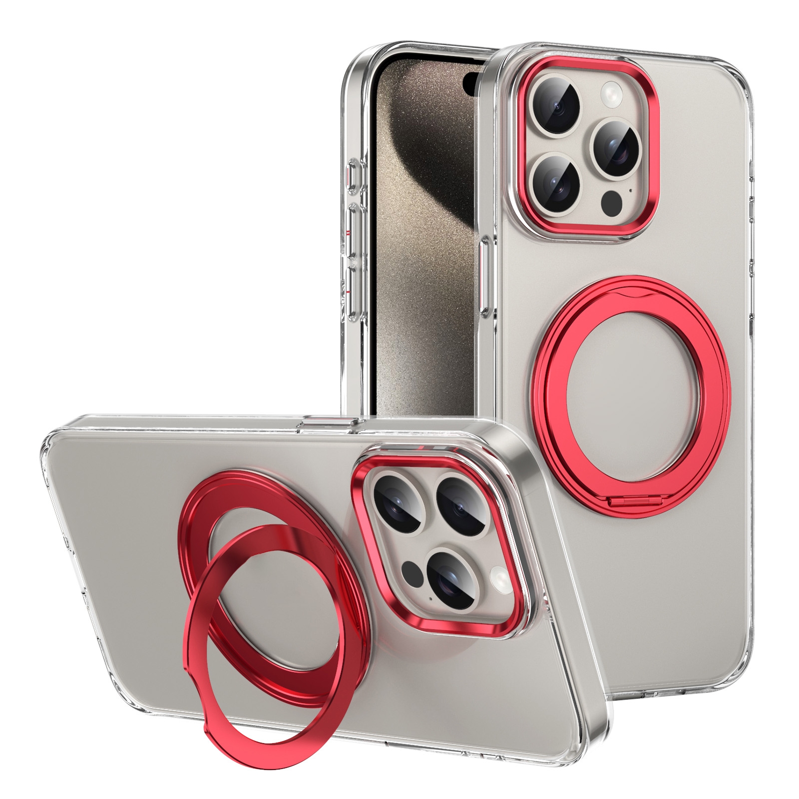 For iPhone 15 Pro Ice-Cold Rotating Ring Holder PC MagSafe Phone Case(Red) For iPhone 15 Pro Ice-Cold Rotating Ring Holder PC MagSafe Phone Case(Red)