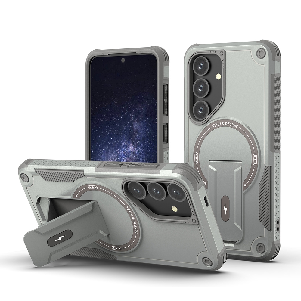 For Samsung Galaxy S24 5G / S25 5G Armor MagSafe Holder PC Hybrid TPU Phone Case(Grey)