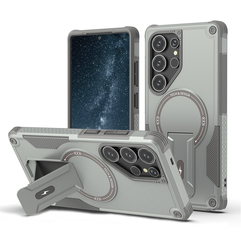 For Samsung Galaxy S25 Ultra 5G Armor MagSafe Holder PC Hybrid TPU Phone Case(Grey) For Samsung Galaxy S25 Ultra 5G Armor MagSafe Holder PC Hybrid TPU Phone Case(Grey)