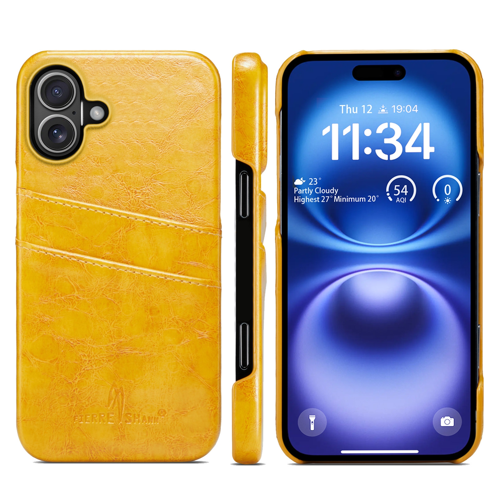For iPhone 16 Fierre Shann Retro Oil Wax Texture Card Slots PU Leather Phone Case(Yellow) For iPhone 16 Fierre Shann Retro Oil Wax Texture Card Slots PU Leather Phone Case(Yellow)