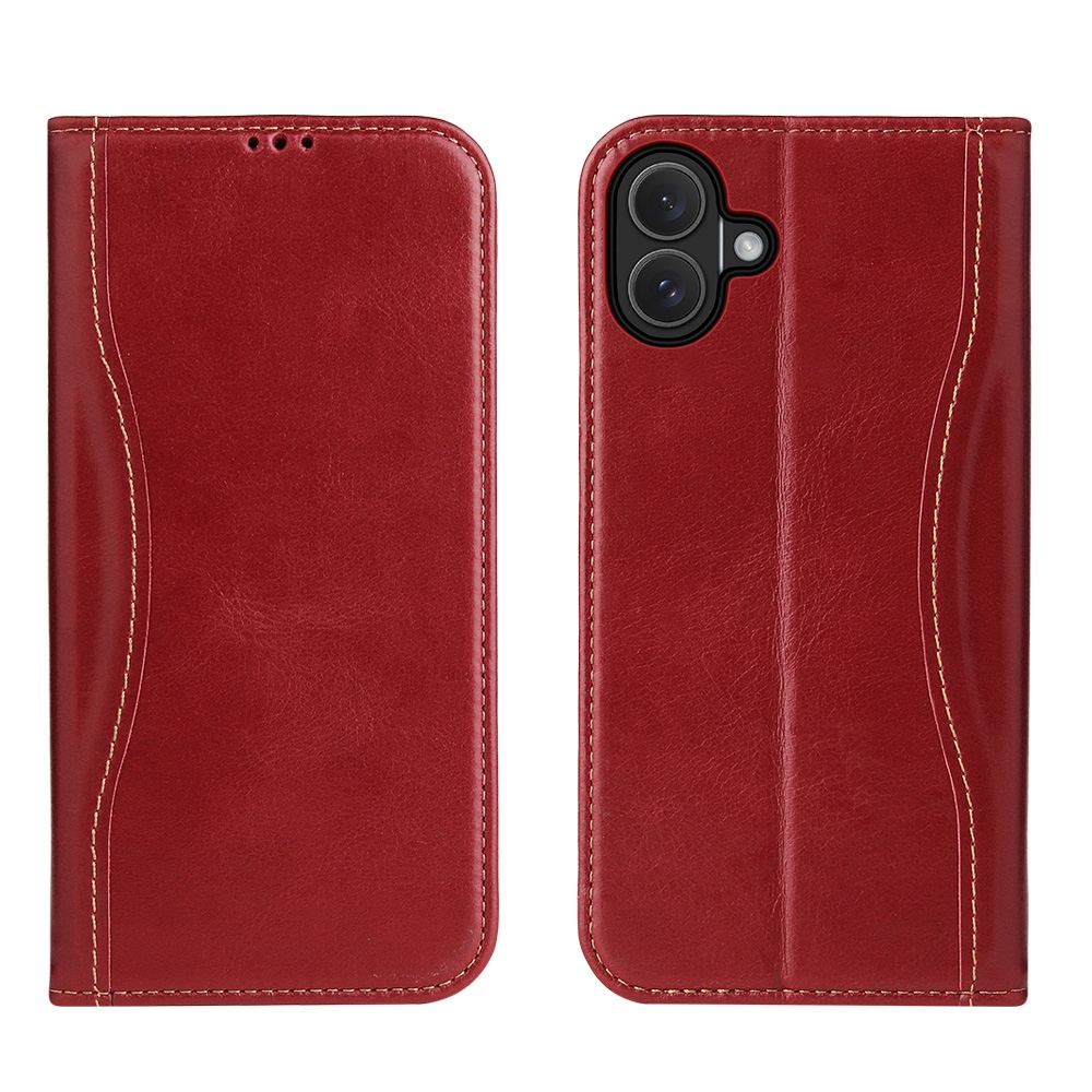 For iPhone 16 Plus Fierre Shann Cowhide Leather Flip Leather Phone Case(Red) For iPhone 16 Plus Fierre Shann Cowhide Leather Flip Leather Phone Case(Red)