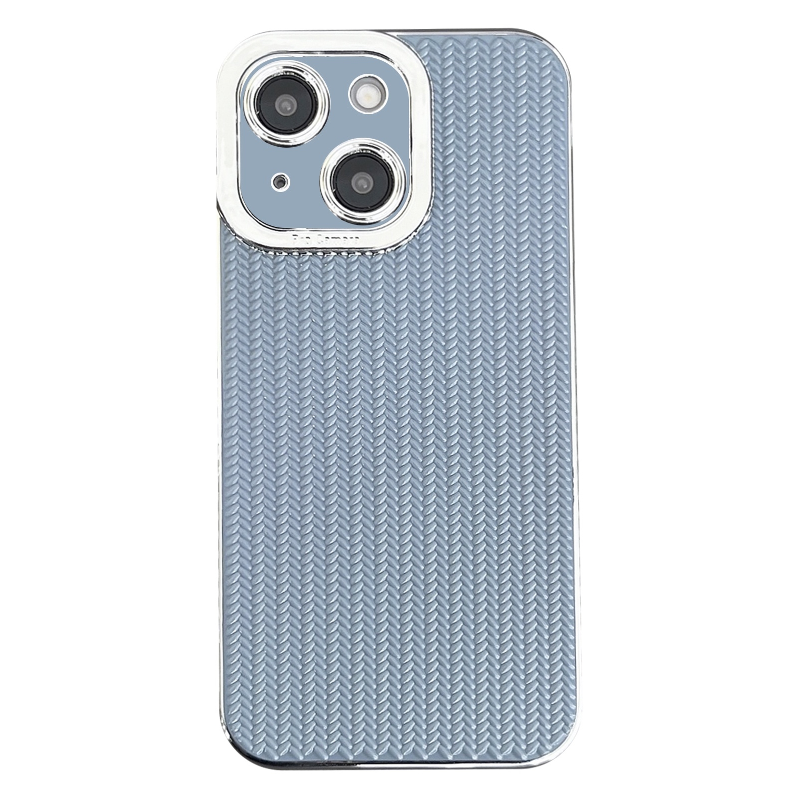 For iPhone 15 Plus Electroplated Silver Edge Grain Texture TPU Phone Case(Blue) For iPhone 15 Plus Electroplated Silver Edge Grain Texture TPU Phone Case(Blue)