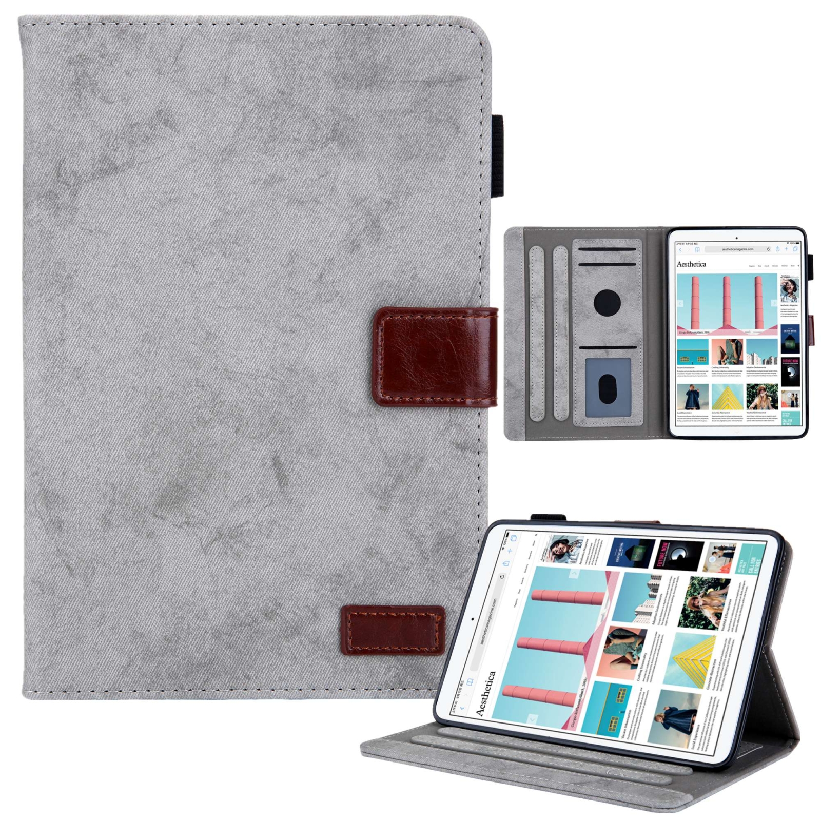 For iPad mini 6 / mini 2024 Fabric Contrast Color Smart Leather Tablet Case(Grey) For iPad mini 6 / mini 2024 Fabric Contrast Color Smart Leather Tablet Case(Grey)
