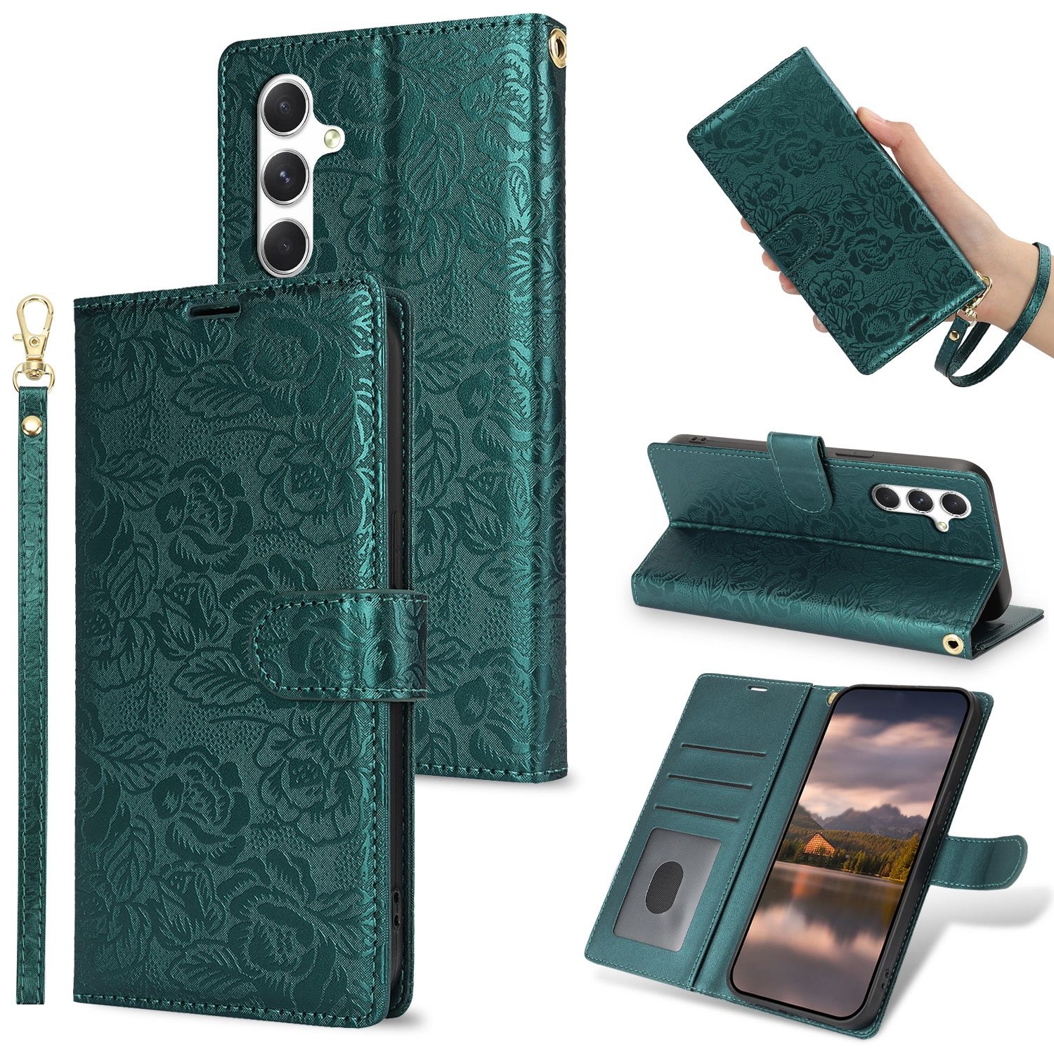 For Samsung Galaxy S24 FE 5G Peony Flowers Imprint Leather Phone Case(Green) For Samsung Galaxy S24 FE 5G Peony Flowers Imprint Leather Phone Case(Green)