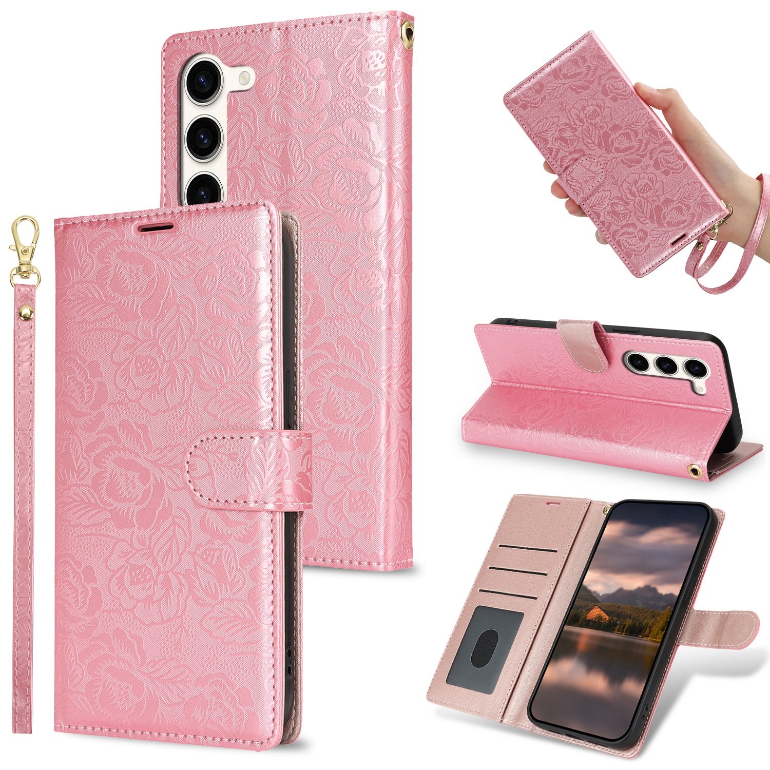 For Samsung Galaxy S23+ 5G Peony Flowers Imprint Leather Phone Case(Pink)