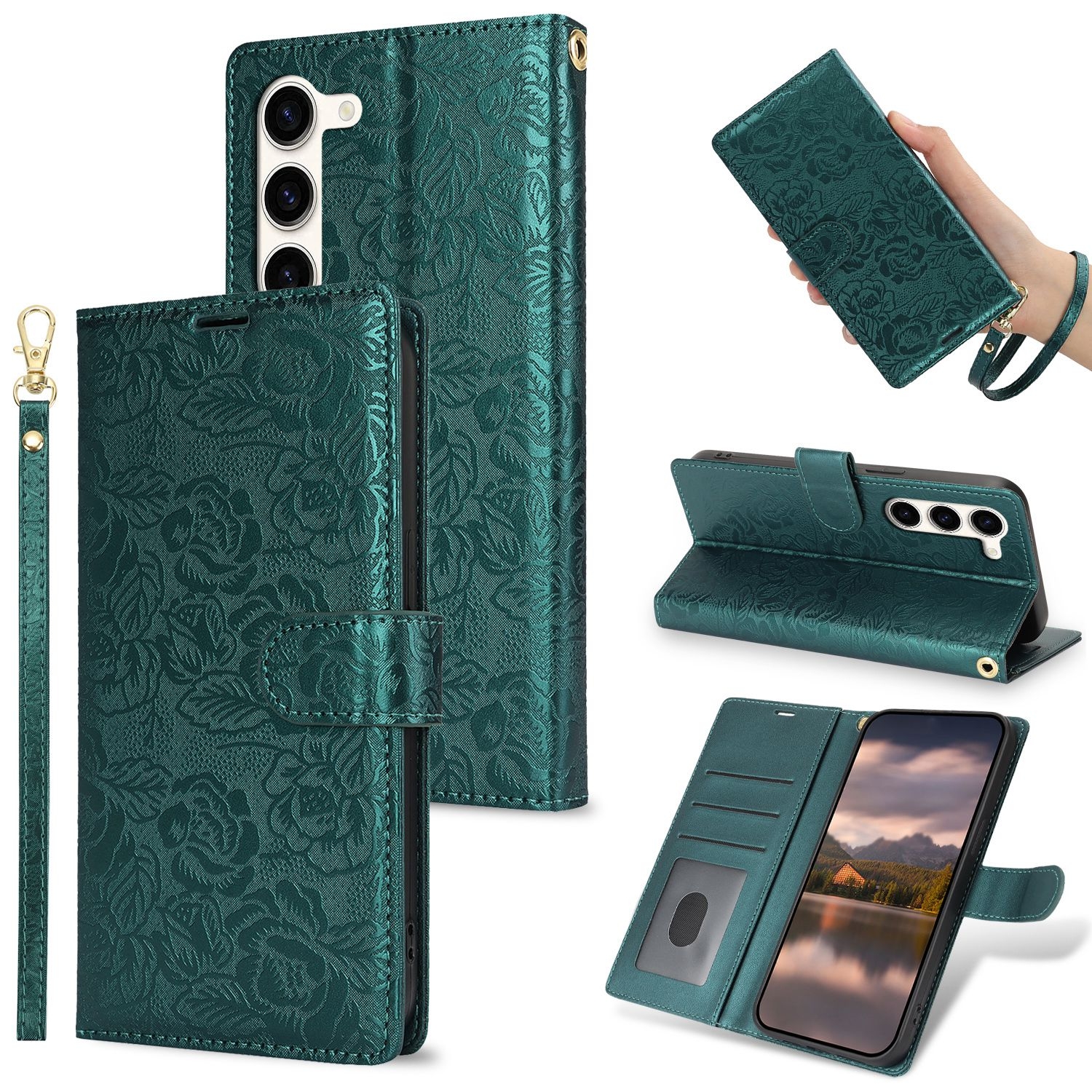 For Samsung Galaxy S23 5G Peony Flowers Imprint Leather Phone Case(Green) For Samsung Galaxy S23 5G Peony Flowers Imprint Leather Phone Case(Green)