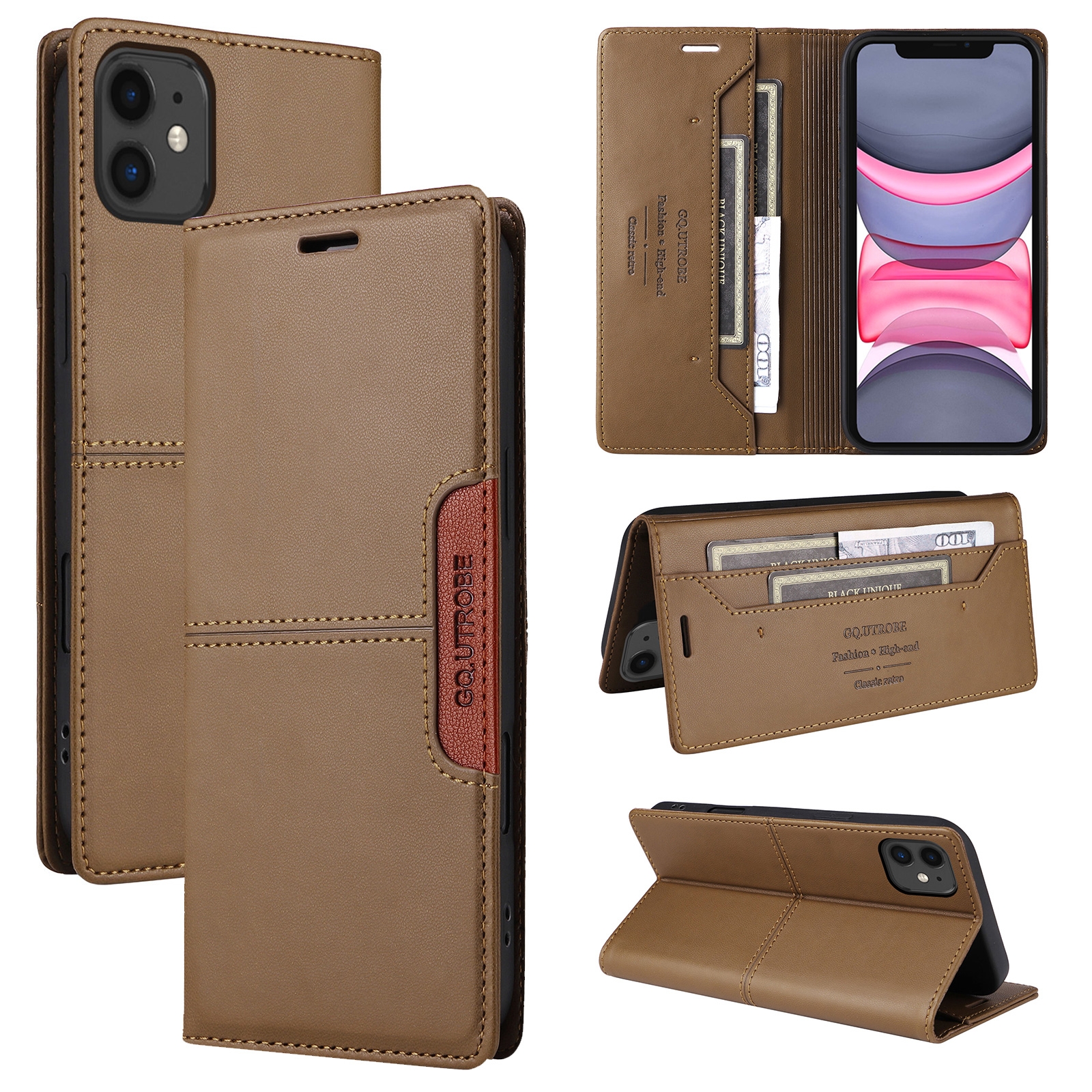 For iPhone 11 GQUTROBE G01 RFID Anti-theft Leather Phone Case(Brown) For iPhone 11 GQUTROBE G01 RFID Anti-theft Leather Phone Case(Brown)