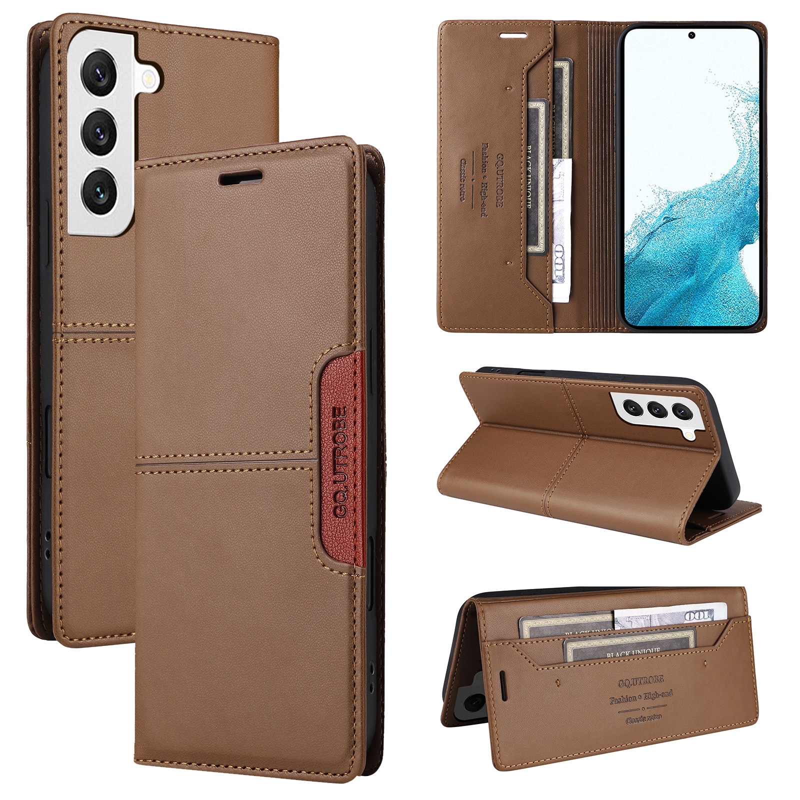 For Samsung Galaxy S22 5G GQUTROBE G01 RFID Anti-theft Leather Phone Case(Brown) For Samsung Galaxy S22 5G GQUTROBE G01 RFID Anti-theft Leather Phone Case(Brown)