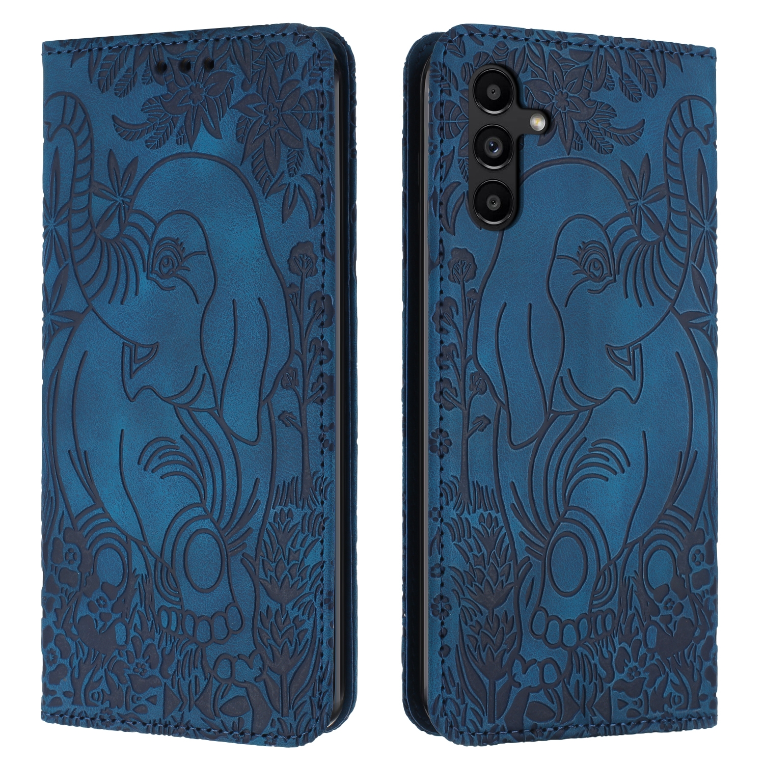 For Samsung Galaxy S25 5G Retro Elephant Embossed Leather Phone Case(Blue)
