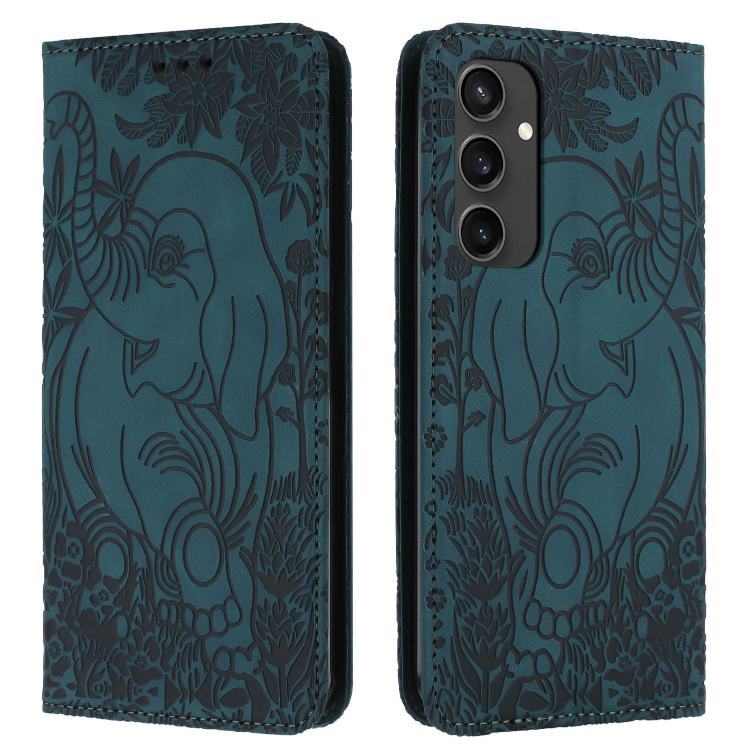 For Samsung Galaxy S24 FE 5G Retro Elephant Embossed Leather Phone Case(Green)