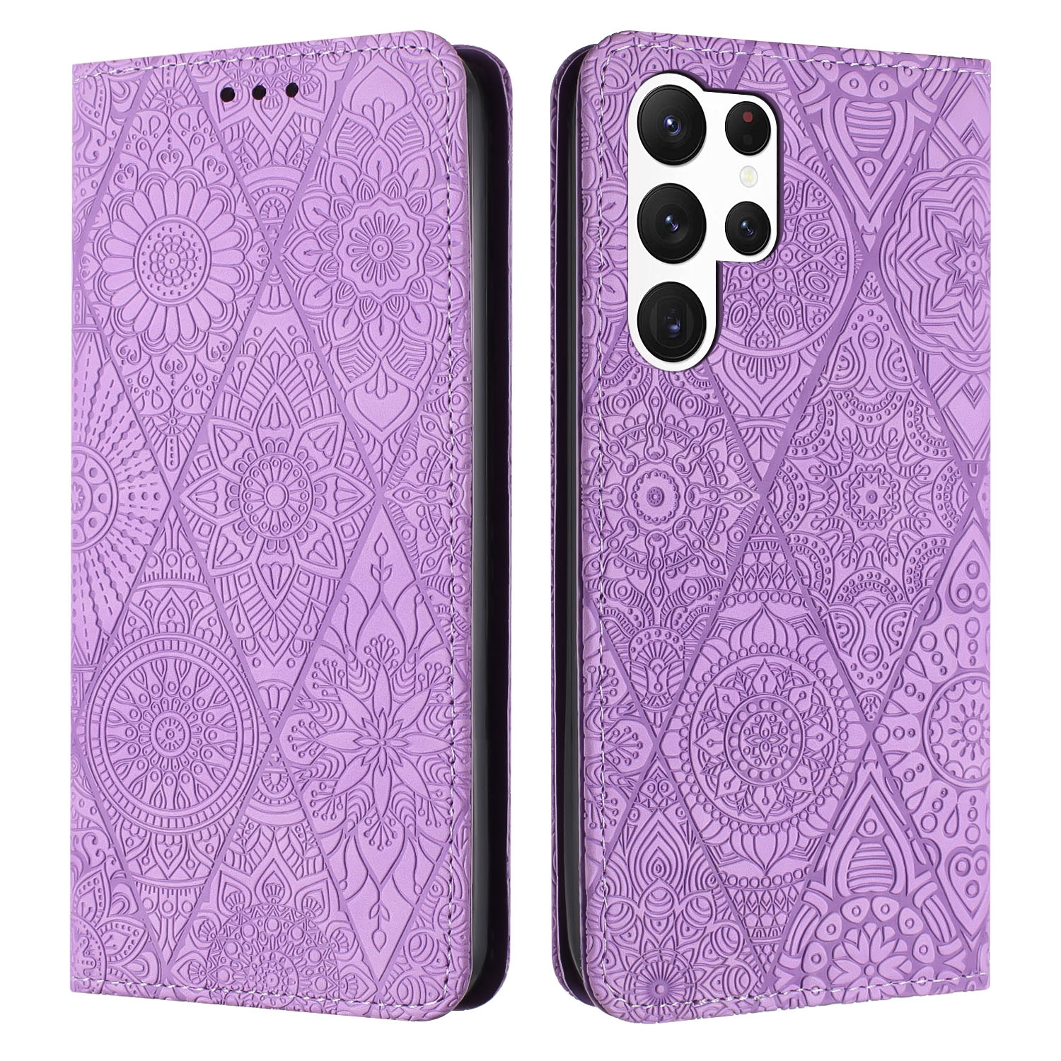 For Samsung Galaxy S25 Ultra 5G Ethnic Embossed Adsorption Leather Phone Case(Purple)