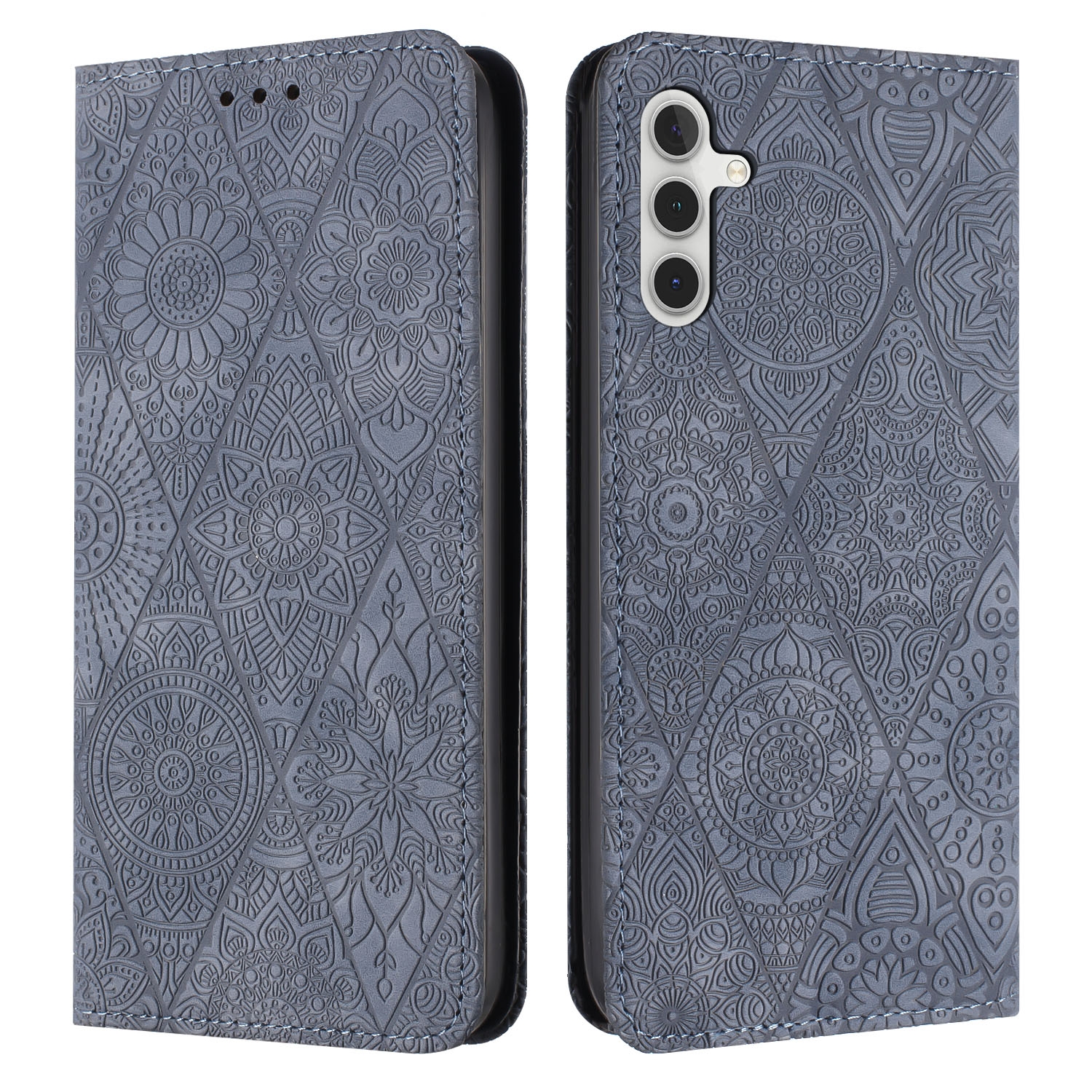 For Samsung Galaxy S25+ 5G Ethnic Embossed Adsorption Leather Phone Case(Grey) For Samsung Galaxy S25+ 5G Ethnic Embossed Adsorption Leather Phone Case(Grey)
