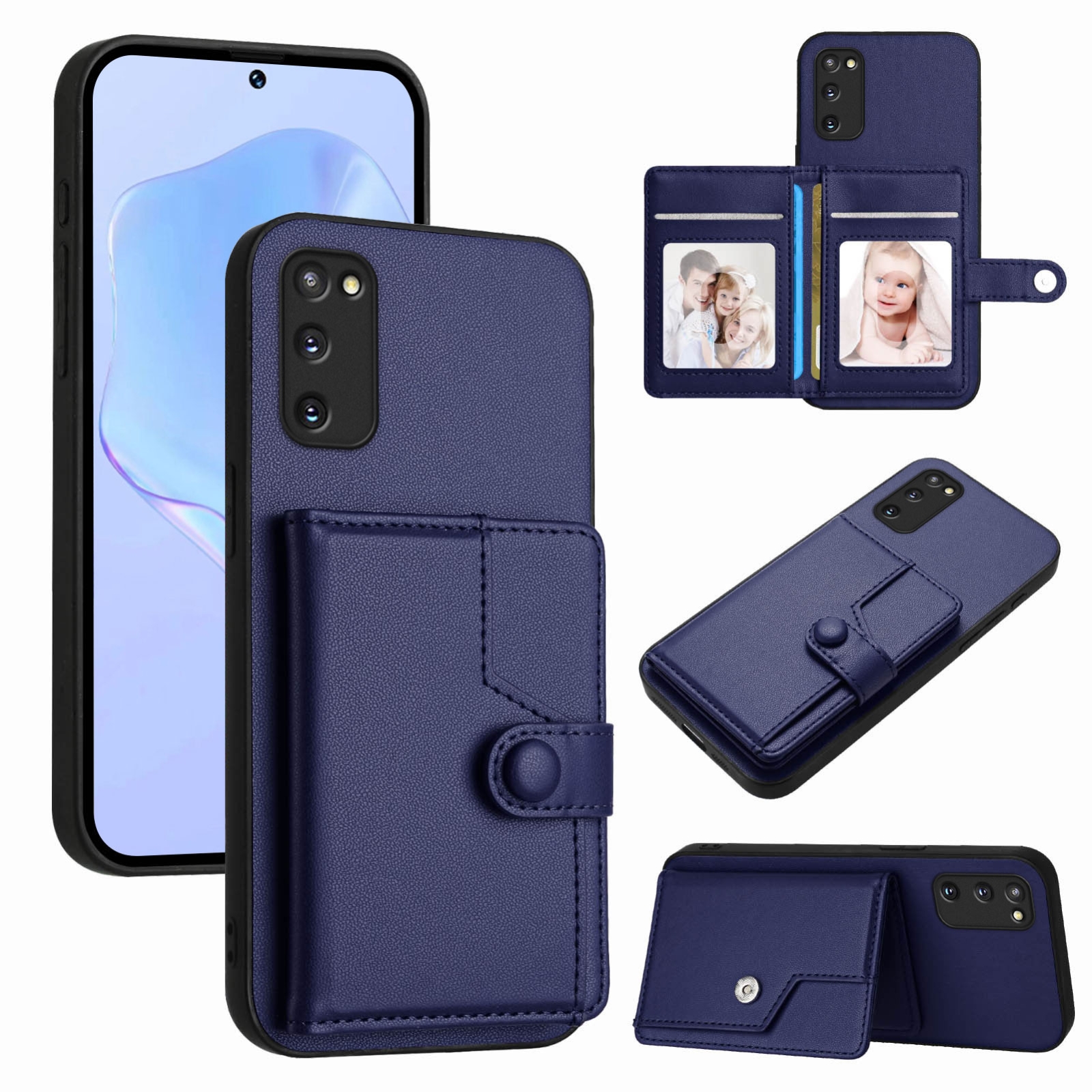 For Samsung Galaxy S20 FE Button Card Bag RFID Anti-theft Phone Case(Blue)