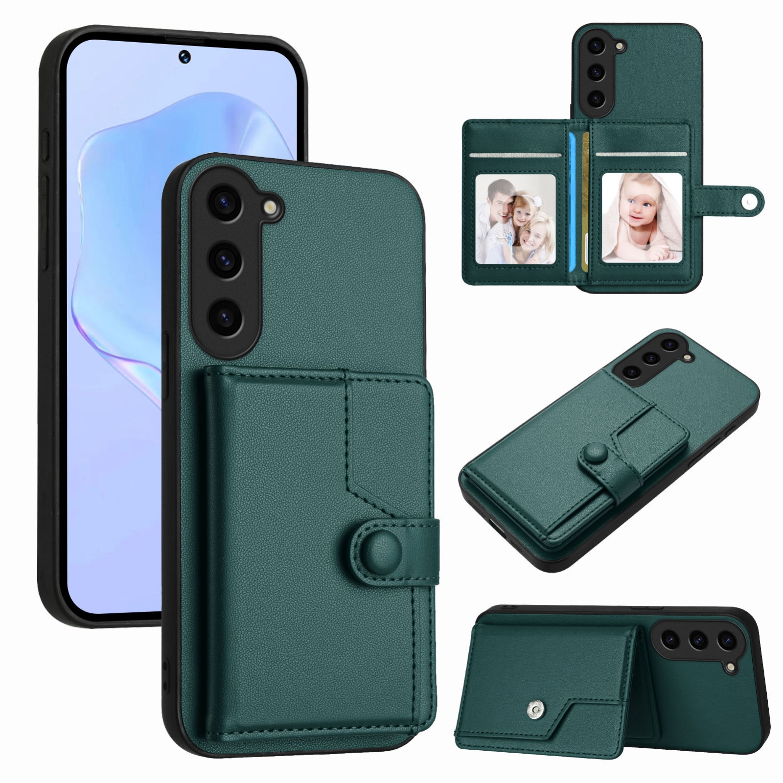 For Samsung Galaxy S23+ 5G Button Card Bag RFID Anti-theft Phone Case(Green)
