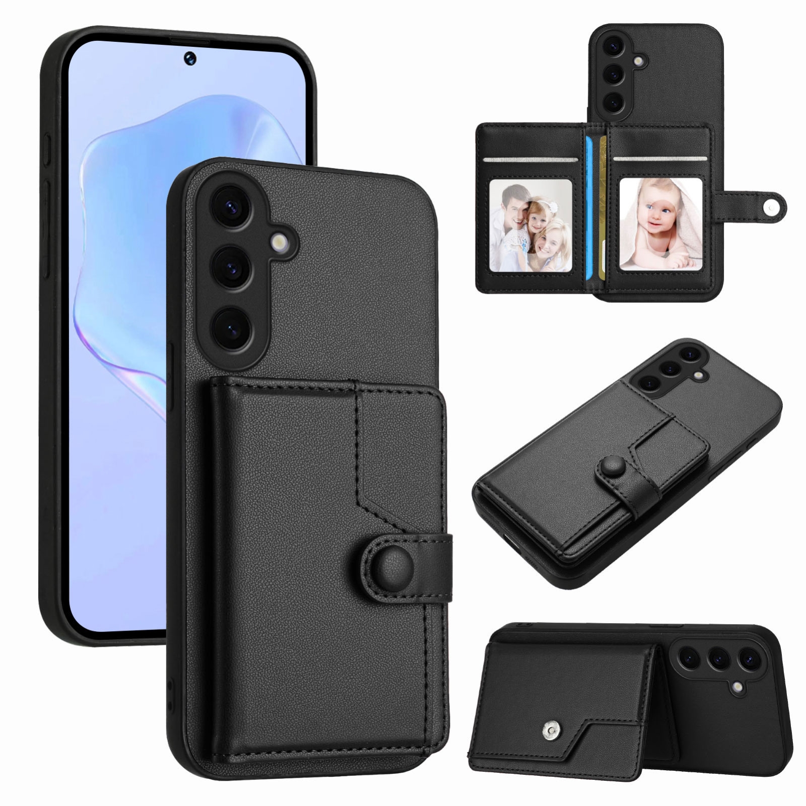 For Samsung Galaxy S24 5G Button Card Bag RFID Anti-theft Phone Case(Black) For Samsung Galaxy S24 5G Button Card Bag RFID Anti-theft Phone Case(Black)