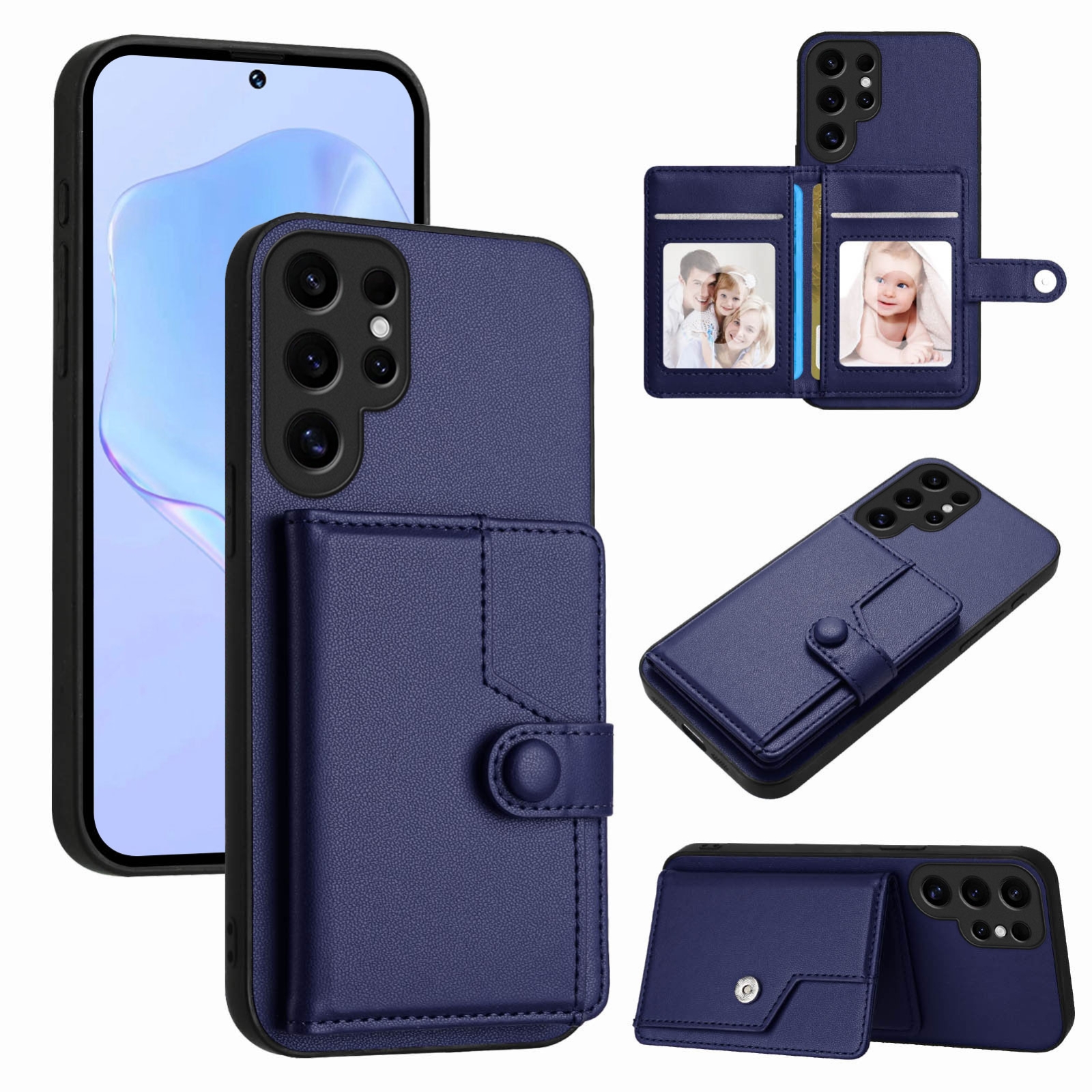 For Samsung Galaxy S24 Ultra 5G Button Card Bag RFID Anti-theft Phone Case(Blue) For Samsung Galaxy S24 Ultra 5G Button Card Bag RFID Anti-theft Phone Case(Blue)
