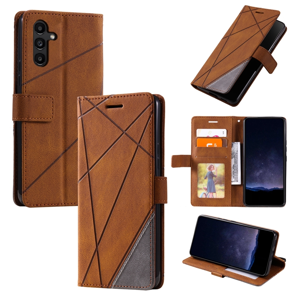 For Samsung Galaxy S25+ 5G Skin Feel Splicing Leather Phone Case(Brown) For Samsung Galaxy S25+ 5G Skin Feel Splicing Leather Phone Case(Brown)