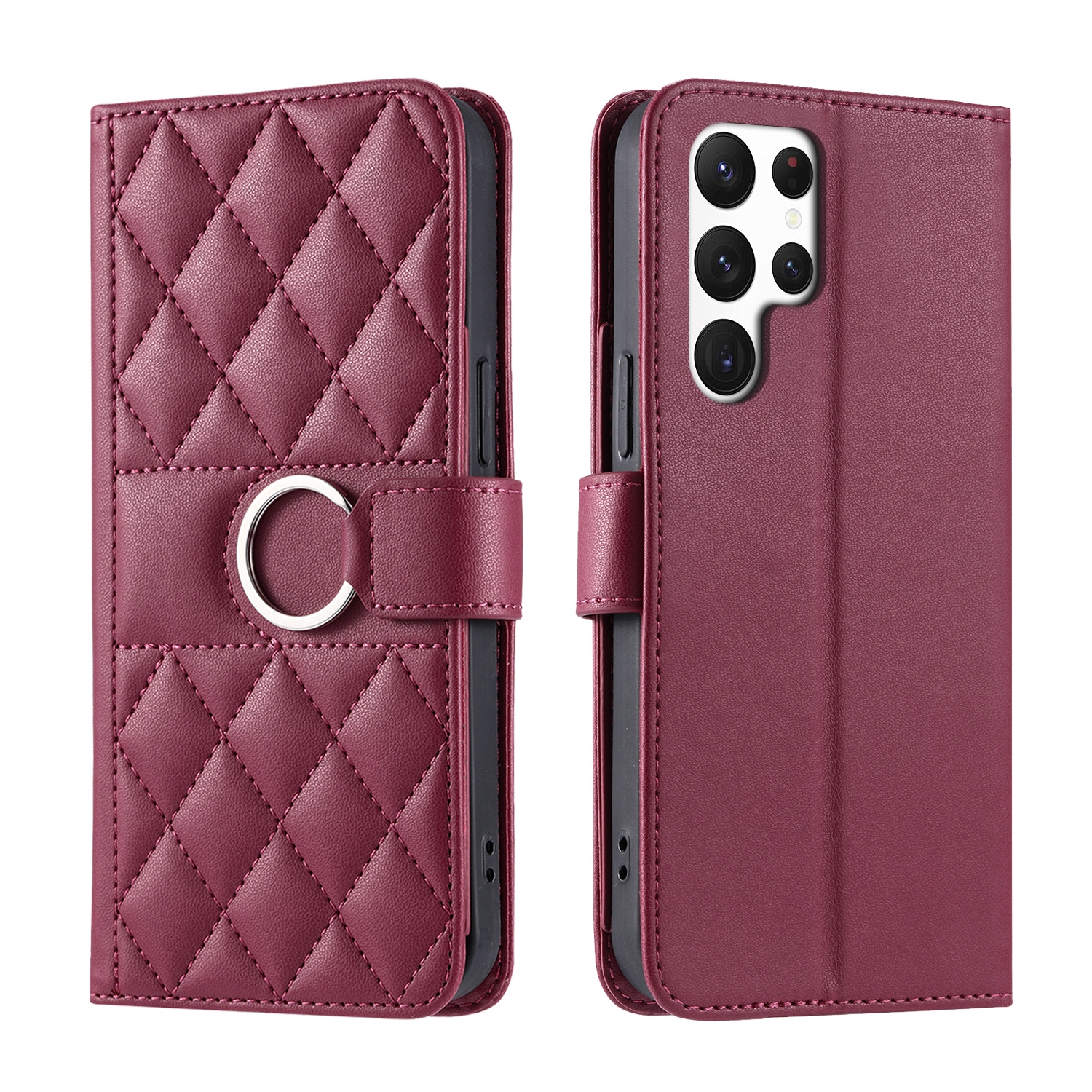 For Samsung Galaxy S23 Ultra 5G Ring Buckle Rhombic Leather Phone Case(Red) For Samsung Galaxy S23 Ultra 5G Ring Buckle Rhombic Leather Phone Case(Red)