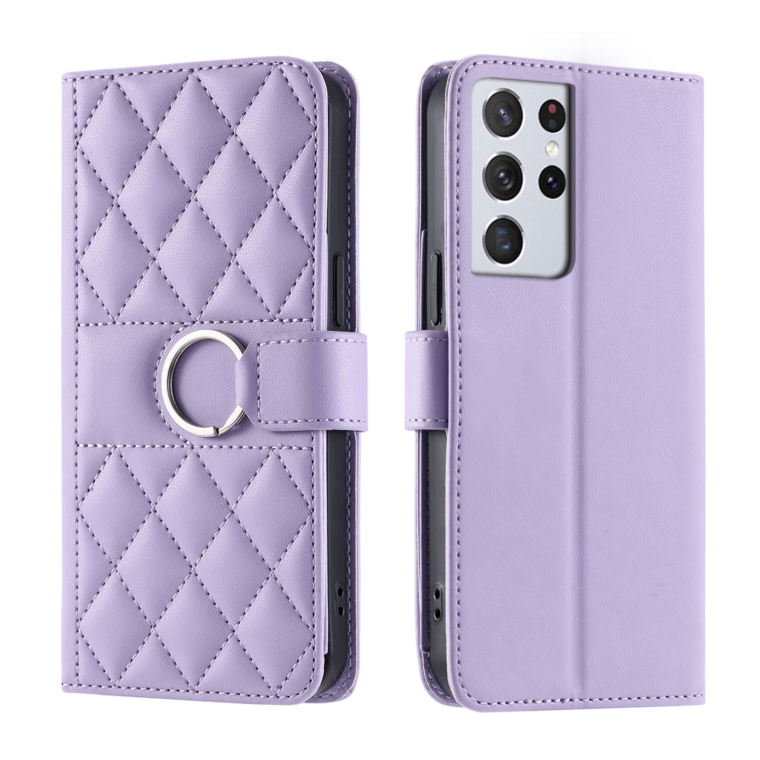 For Samsung Galaxy S21 Ultra 5G Ring Buckle Rhombic Leather Phone Case(Purple) For Samsung Galaxy S21 Ultra 5G Ring Buckle Rhombic Leather Phone Case(Purple)