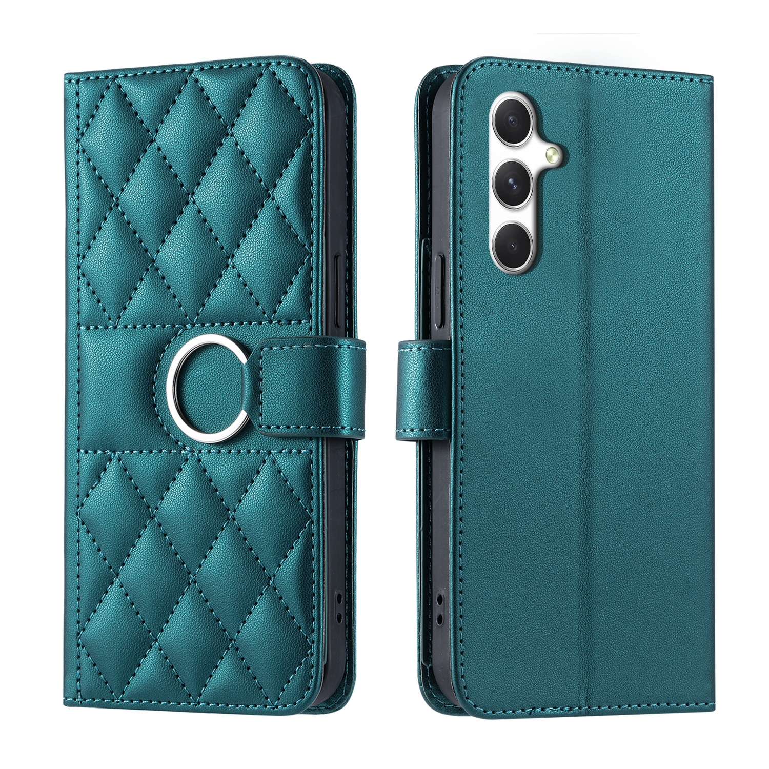 For Samsung Galaxy S24 5G Ring Buckle Rhombic Leather Phone Case(Green) For Samsung Galaxy S24 5G Ring Buckle Rhombic Leather Phone Case(Green)