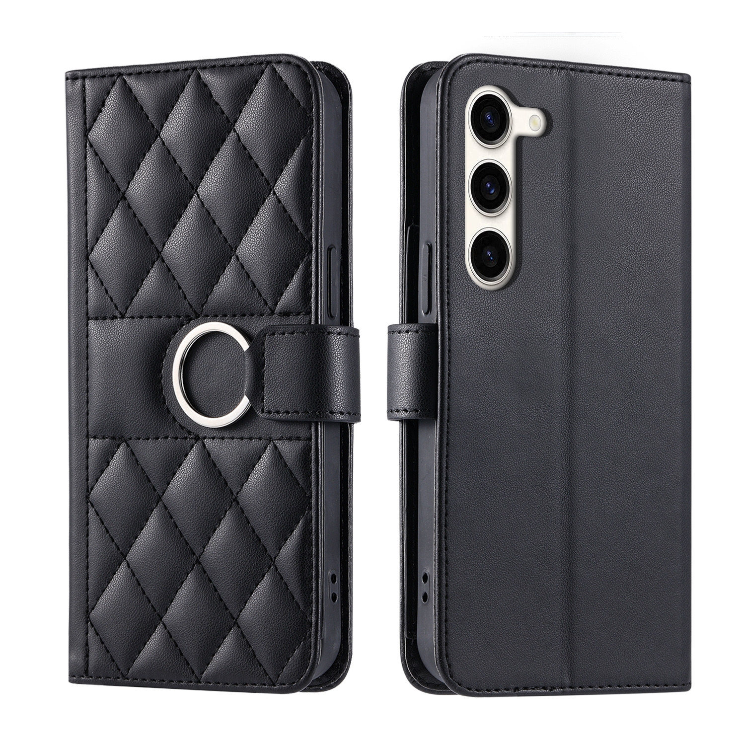 For Samsung Galaxy S23+ 5G Ring Buckle Rhombic Leather Phone Case(Black) For Samsung Galaxy S23+ 5G Ring Buckle Rhombic Leather Phone Case(Black)