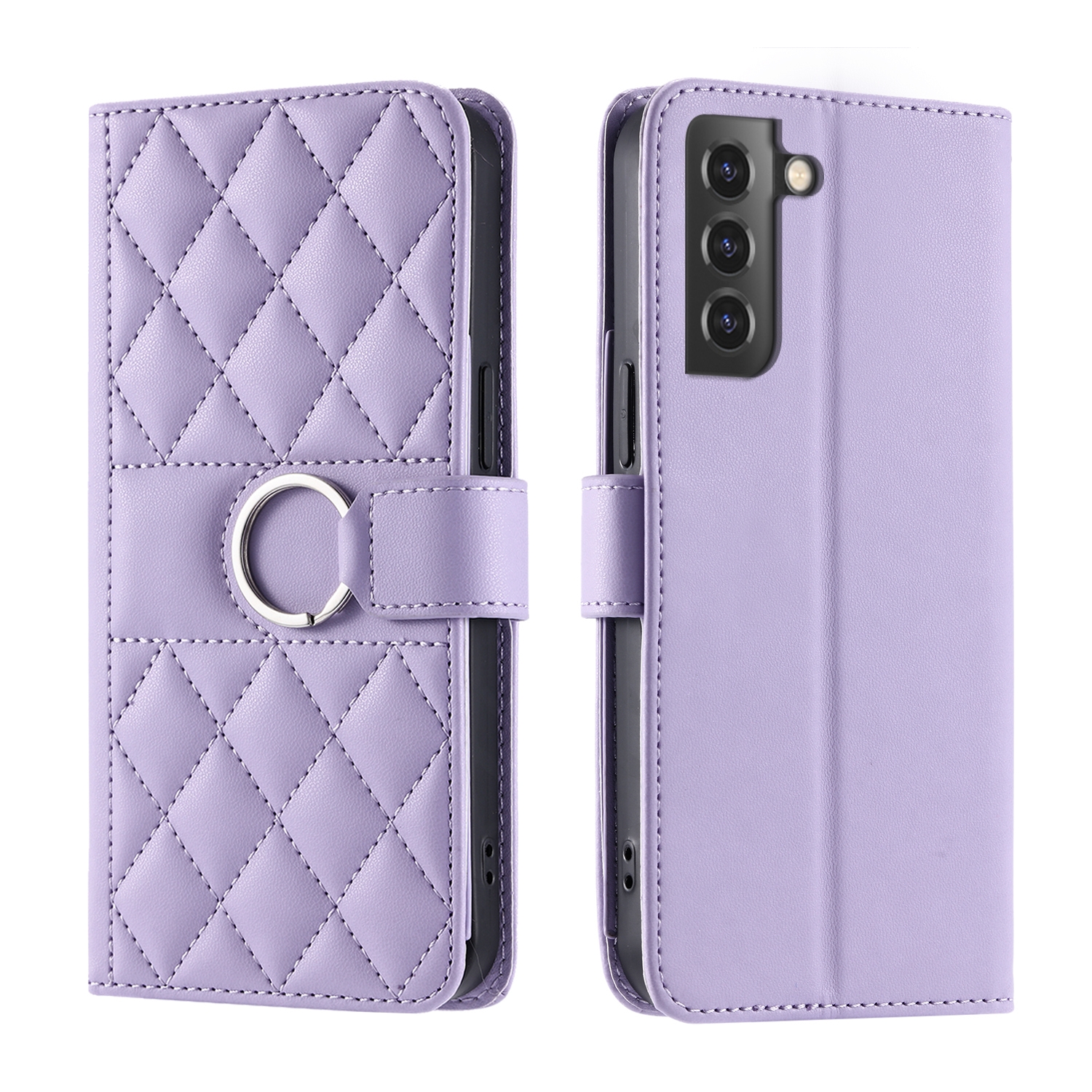 For Samsung Galaxy S21 5G Ring Buckle Rhombic Leather Phone Case(Purple) For Samsung Galaxy S21 5G Ring Buckle Rhombic Leather Phone Case(Purple)