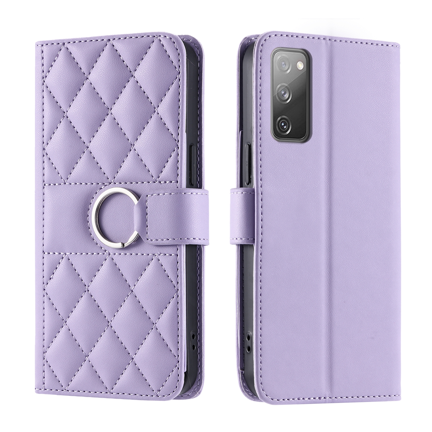 For Samsung Galaxy S20 FE Ring Buckle Rhombic Leather Phone Case(Purple) For Samsung Galaxy S20 FE Ring Buckle Rhombic Leather Phone Case(Purple)