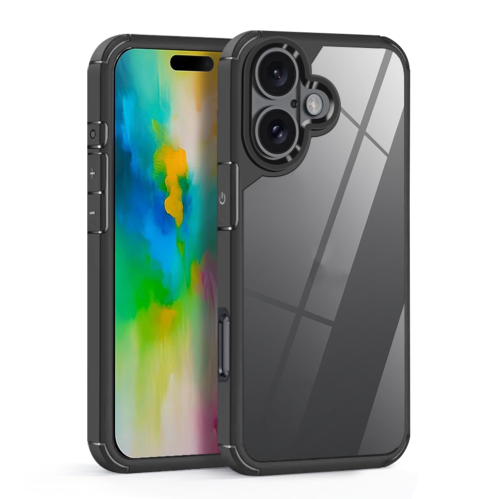 For iPhone 16 Plus Acrylic+TPU Transparent Shockproof Phone Case(Black)