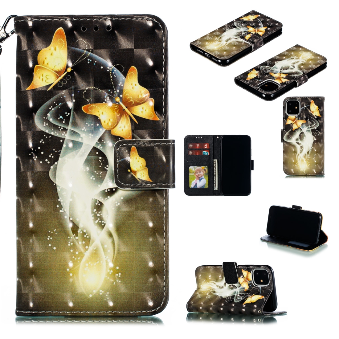 For iPhone 12 / 12 Pro 3D Painted Pattern Horizontal Flip Leather Case with Holder & Card Slot & Wallet & Photo Frame & Lanyard(Two Gold Butterflies) For iPhone 12 / 12 Pro 3D Painted Pattern Horizontal Flip Leather Case with Holder & Card Slot & Wallet & Photo Frame & Lanyard(Two Gold Butterflies)