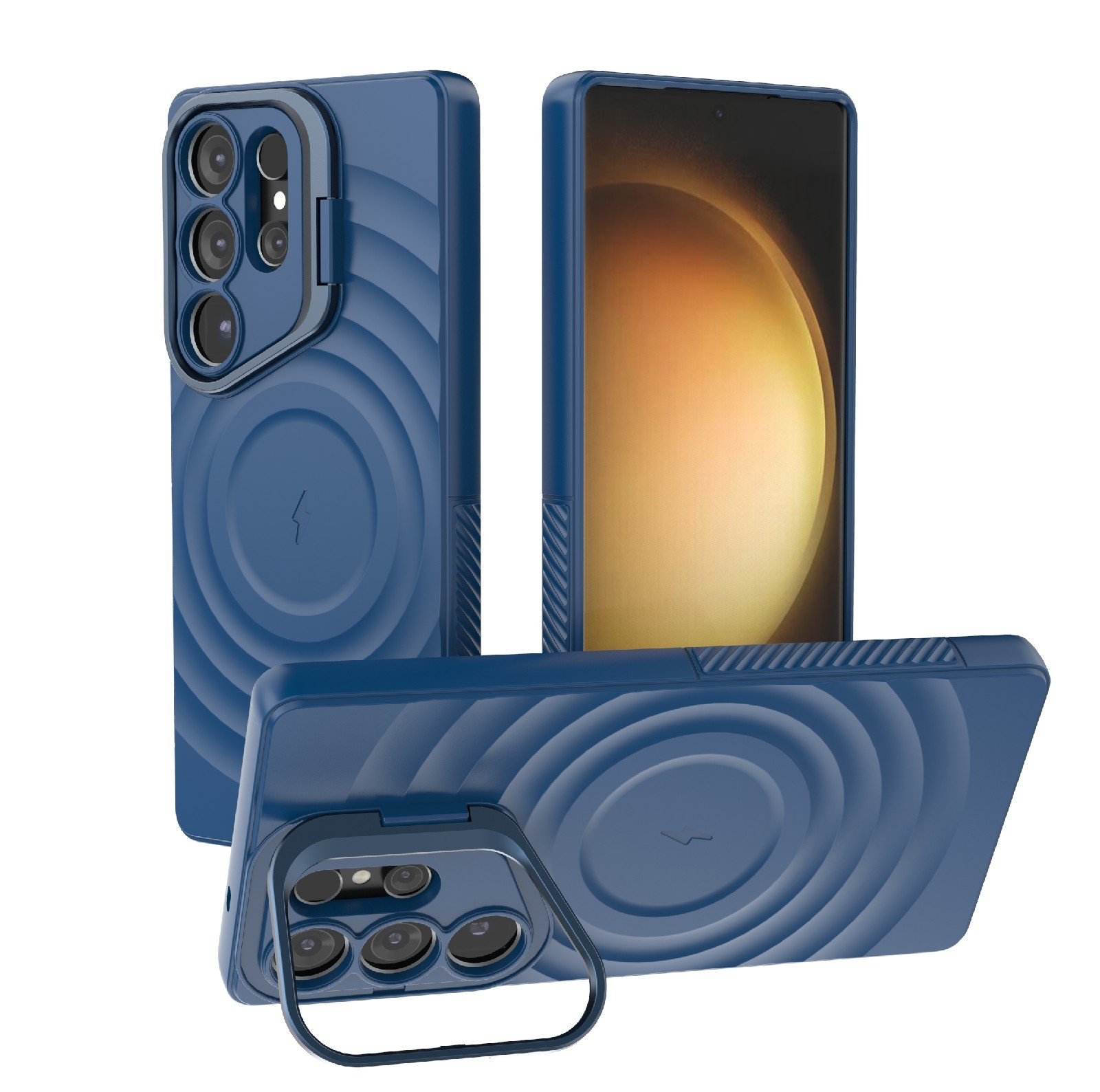 For Samsung Galaxy S25 Ultra 5G Lens Frame Bracket Corrugated MagSafe Phone Case(Dark Blue) For Samsung Galaxy S25 Ultra 5G Lens Frame Bracket Corrugated MagSafe Phone Case(Dark Blue)