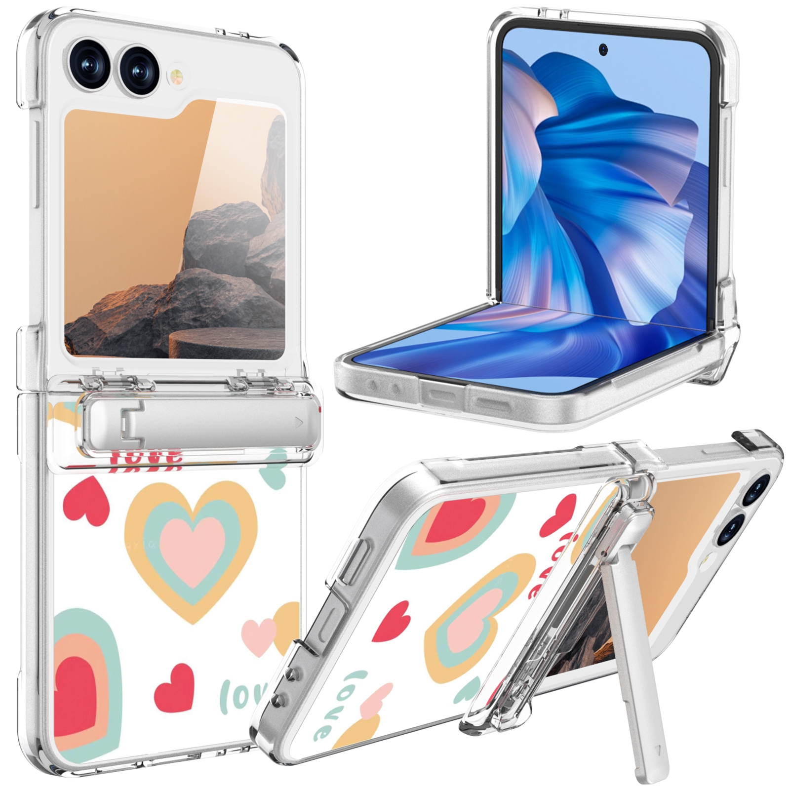 For Samsung Galaxy Z Flip6 5G Sticker TPU Hybrid PC Shockproof Phone Case with Holder(Big Love) For Samsung Galaxy Z Flip6 5G Sticker TPU Hybrid PC Shockproof Phone Case with Holder(Big Love)