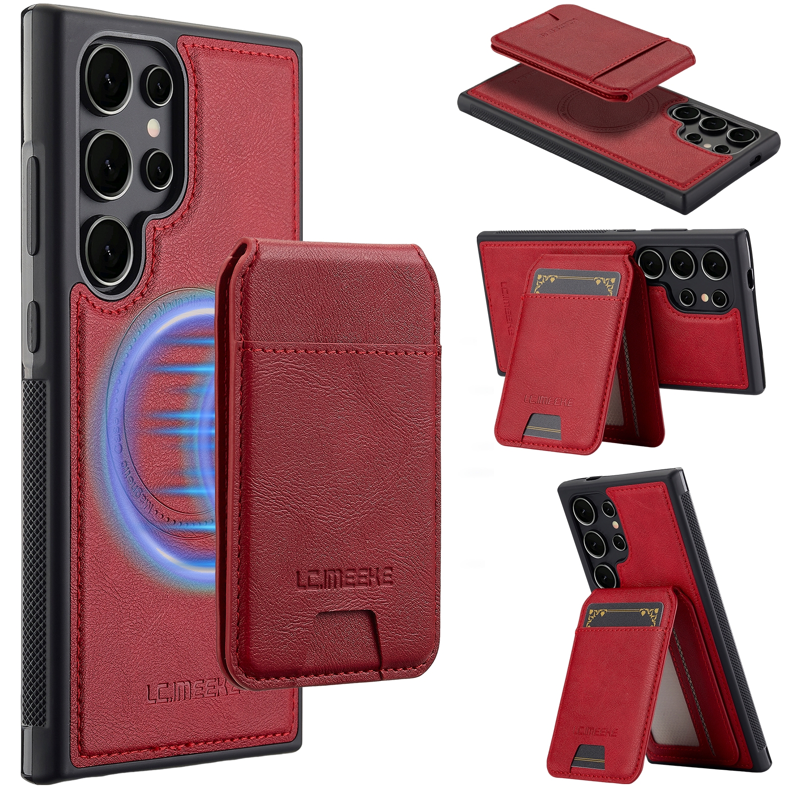 For Samsung Galaxy S24 Ultra 5G LC.IMEEKE L3 Series Detachable RFID Card Bag Magsafe Phone Case(Red) For Samsung Galaxy S24 Ultra 5G LC.IMEEKE L3 Series Detachable RFID Card Bag Magsafe Phone Case(Red)