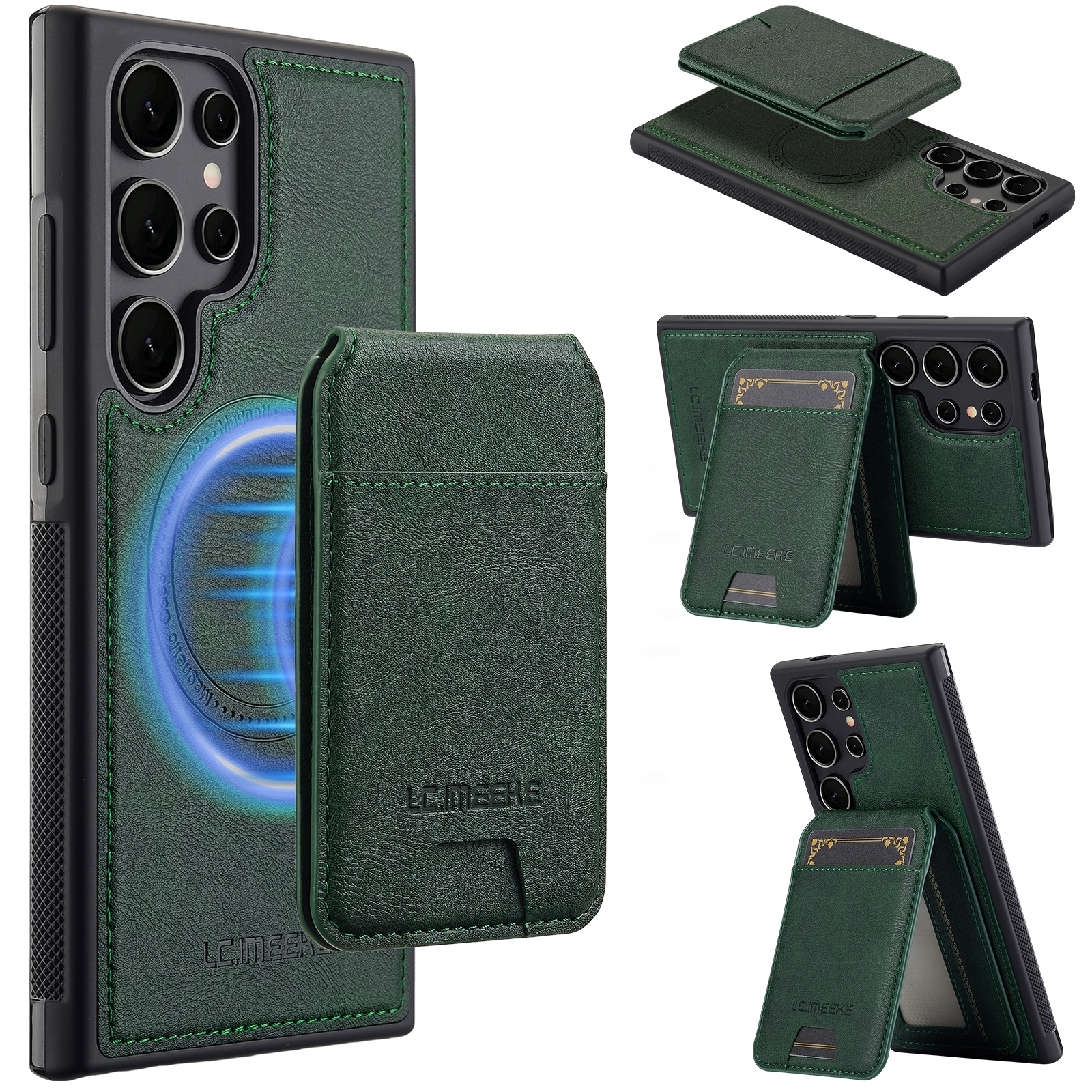 For Samsung Galaxy S23 Ultra 5G LC.IMEEKE L3 Series Detachable RFID Card Bag Magsafe Phone Case(Green) For Samsung Galaxy S23 Ultra 5G LC.IMEEKE L3 Series Detachable RFID Card Bag Magsafe Phone Case(Green)