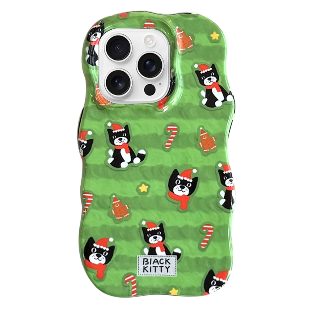 For iPhone 16 Pro Christmas Black Cat 2 in 1 TPU Phone Case(Green) For iPhone 16 Pro Christmas Black Cat 2 in 1 TPU Phone Case(Green)