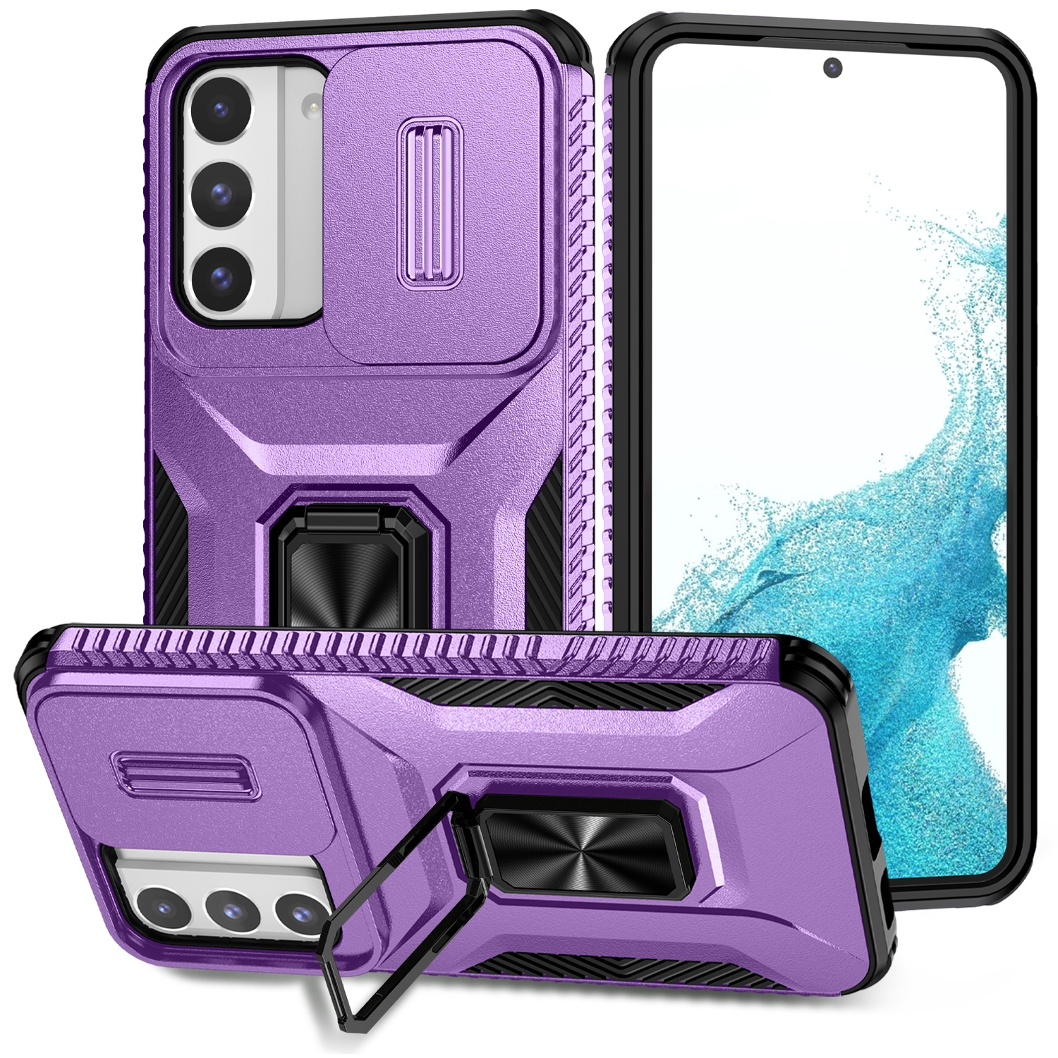 For Samsung Galaxy S22 5G Sliding Camshield Holder Phone Case(Purple) For Samsung Galaxy S22 5G Sliding Camshield Holder Phone Case(Purple)