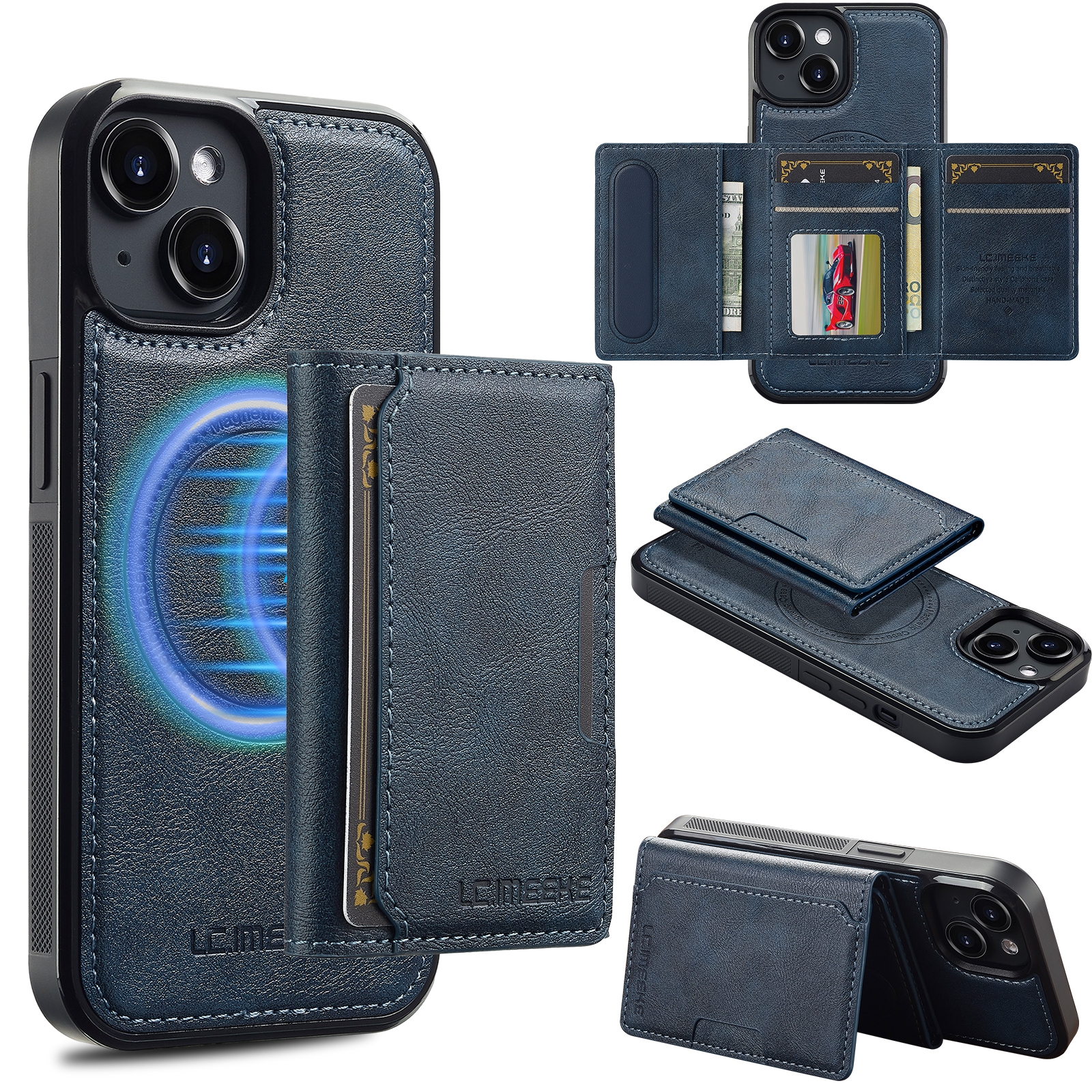 For iPhone 15 Plus / 14 Plus LC.IMEEKE L5 Series Detachable RFID Card Bag Magsafe Phone Case(Blue) For iPhone 15 Plus / 14 Plus LC.IMEEKE L5 Series Detachable RFID Card Bag Magsafe Phone Case(Blue)