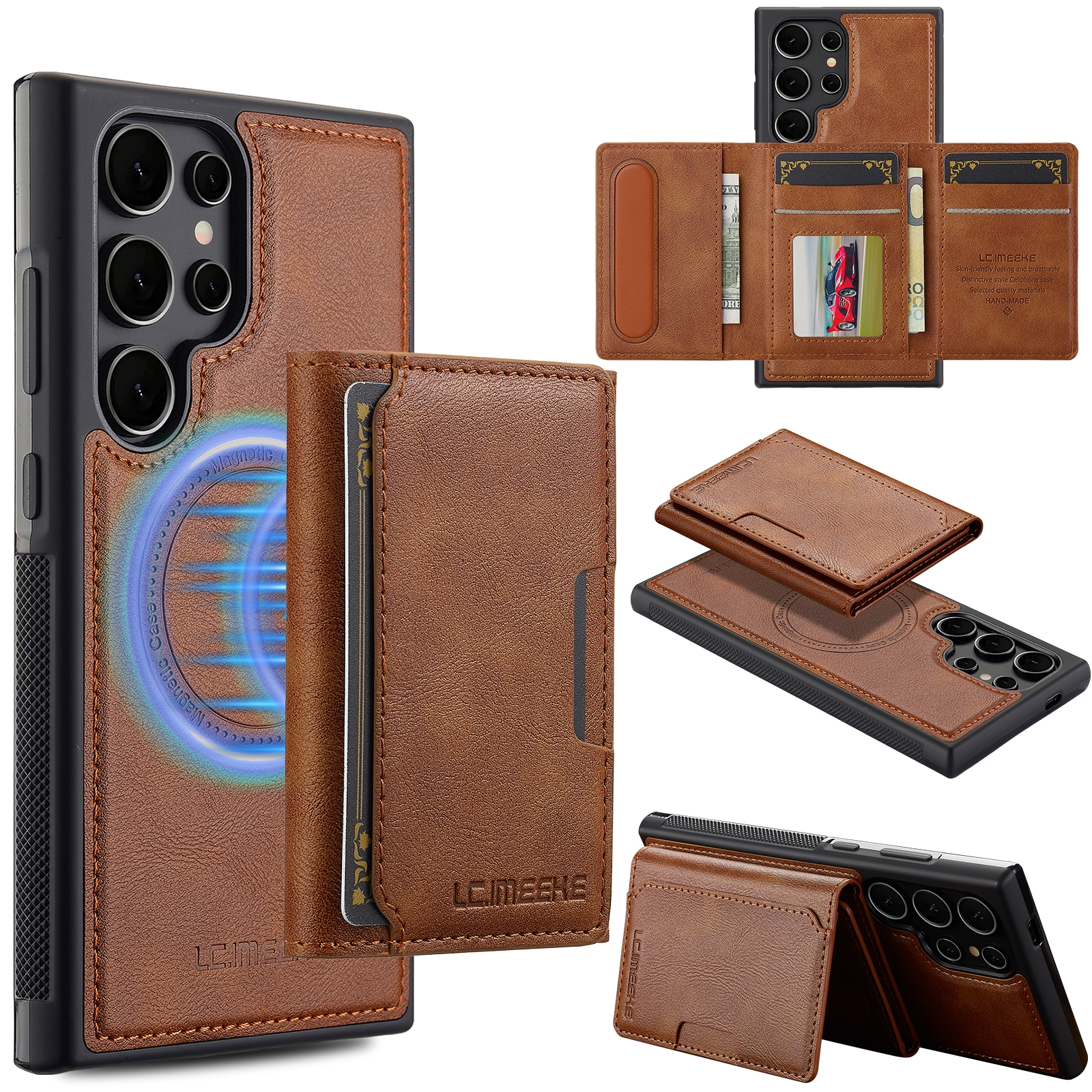For Samsung Galaxy S23 Ultra 5G LC.IMEEKE L5 Series Detachable RFID Card Bag Magsafe Phone Case(Brown) For Samsung Galaxy S23 Ultra 5G LC.IMEEKE L5 Series Detachable RFID Card Bag Magsafe Phone Case(Brown)