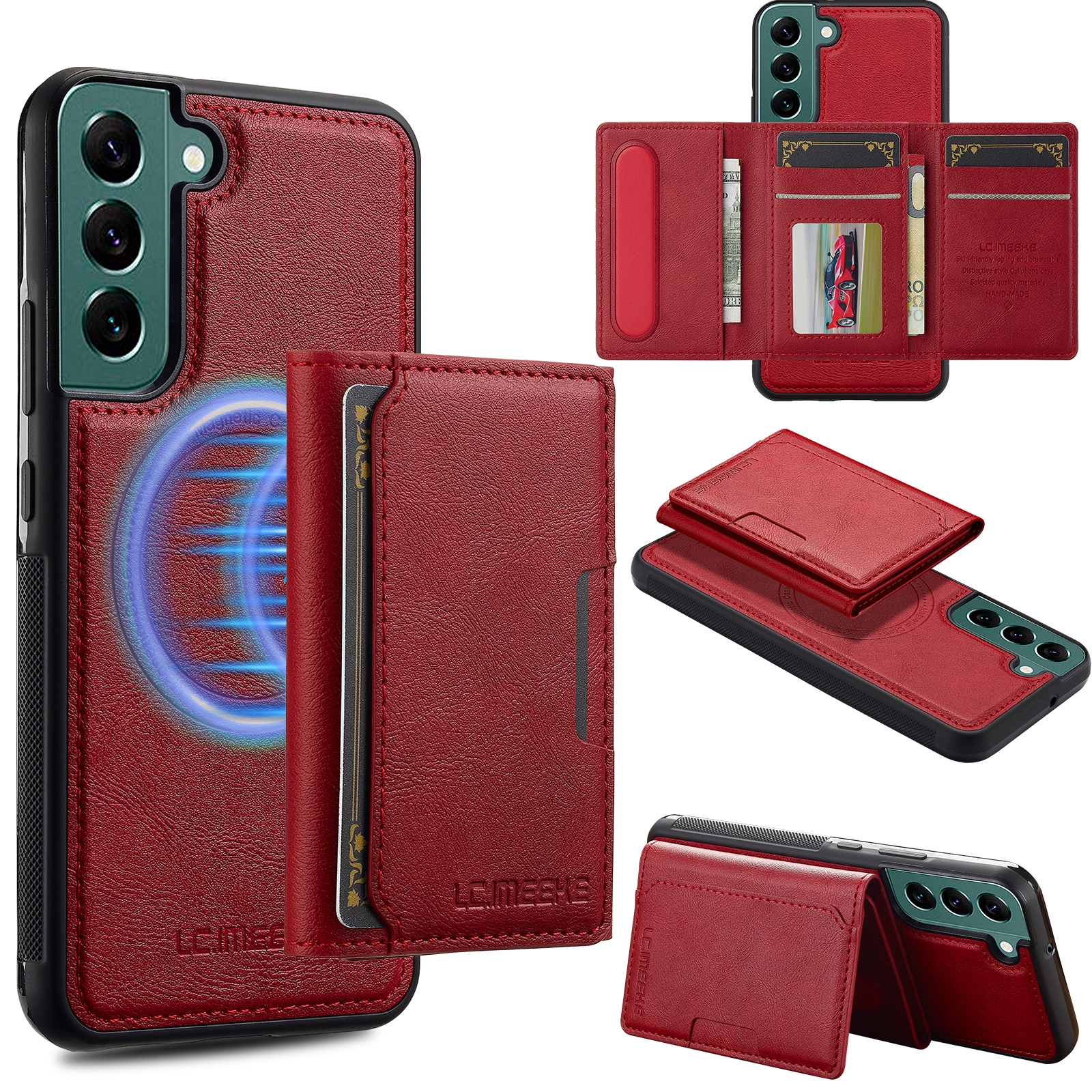 For Samsung Galaxy S21 5G LC.IMEEKE L5 Series Detachable RFID Card Bag Magsafe Phone Case(Red) For Samsung Galaxy S21 5G LC.IMEEKE L5 Series Detachable RFID Card Bag Magsafe Phone Case(Red)