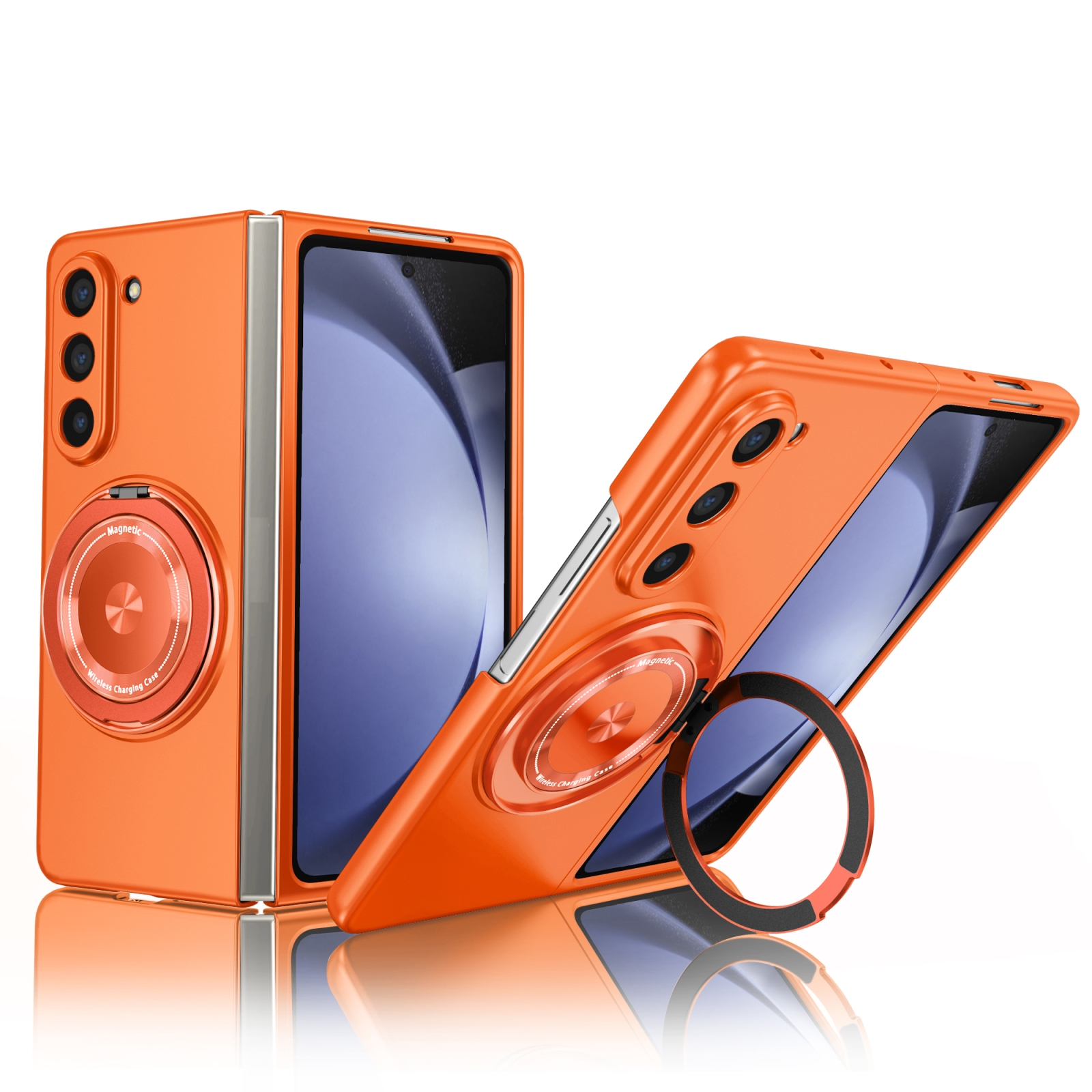 For Samsung Galaxy Z Fold5 360 Rotation Ring Holder MagSafe Shockproof PC Phone Case(Orange) For Samsung Galaxy Z Fold5 360 Rotation Ring Holder MagSafe Shockproof PC Phone Case(Orange)