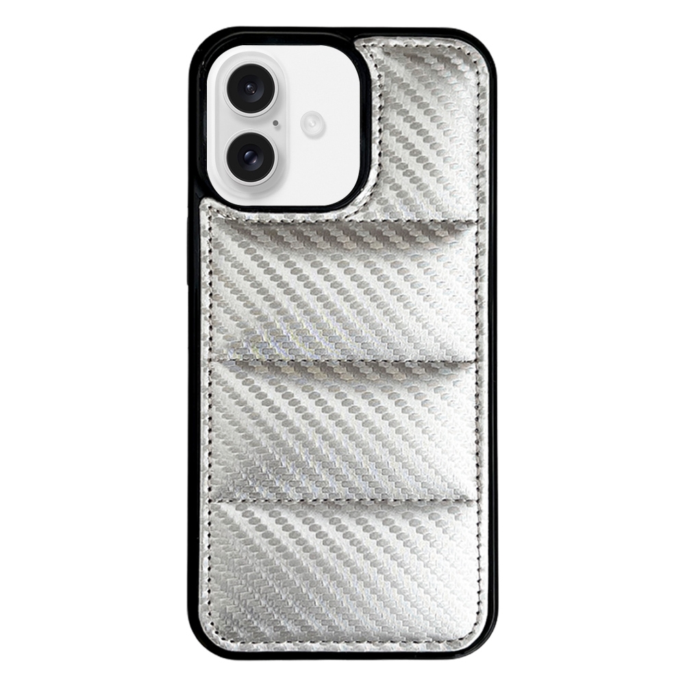 For iPhone 16 Carbon Fiber Texture Down Jacket Phone Case(Silver) For iPhone 16 Carbon Fiber Texture Down Jacket Phone Case(Silver)