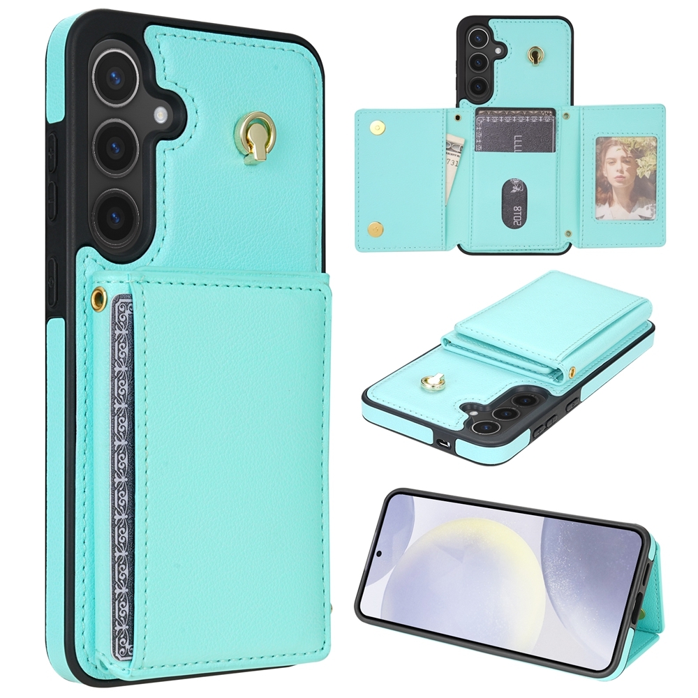 For Samsung Galaxy S24 5G Three Fold Card Bag Phone Case with Long Lanyard(Mint) For Samsung Galaxy S24 5G Three Fold Card Bag Phone Case with Long Lanyard(Mint)