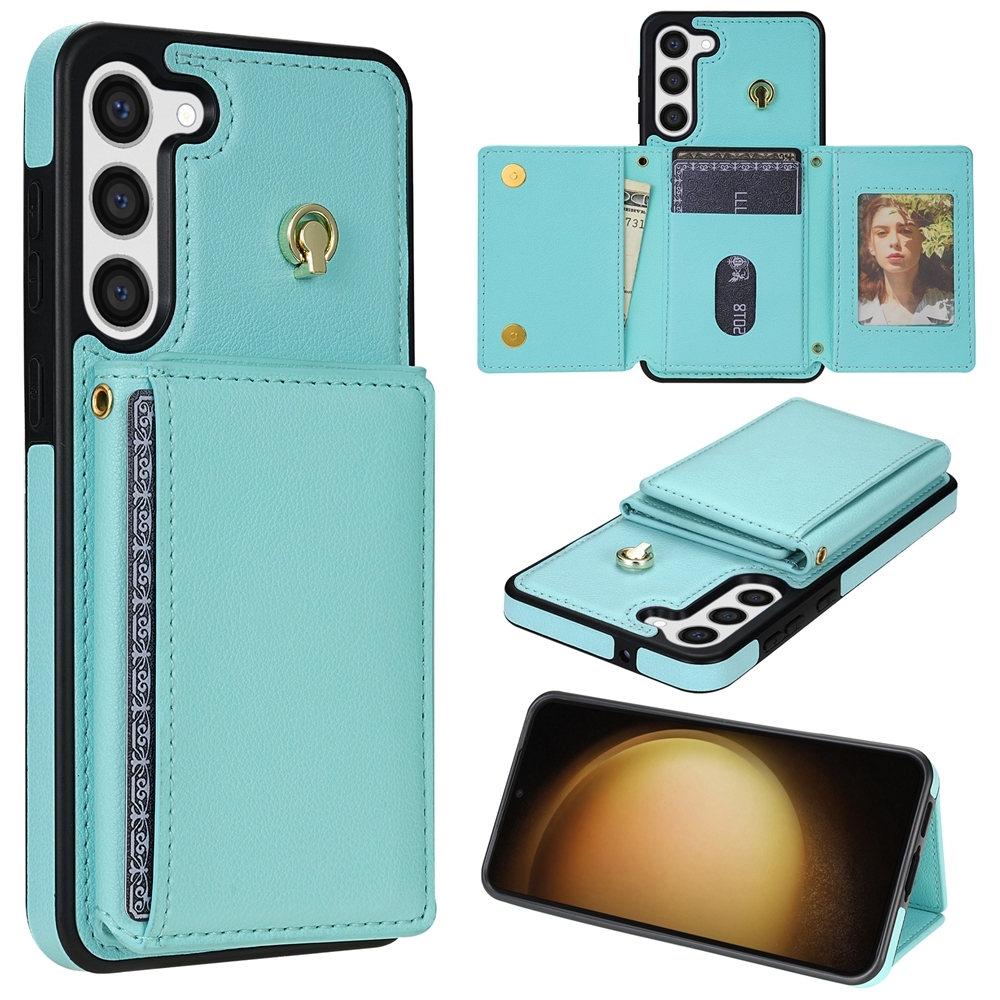 For Samsung Galaxy S23 5G Three Fold Card Bag Phone Case with Long Lanyard(Mint) For Samsung Galaxy S23 5G Three Fold Card Bag Phone Case with Long Lanyard(Mint)