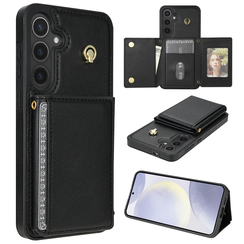 For Samsung Galaxy S23 FE 5G Three Fold Card Bag Phone Case with Long Lanyard(Black) For Samsung Galaxy S23 FE 5G Three Fold Card Bag Phone Case with Long Lanyard(Black)