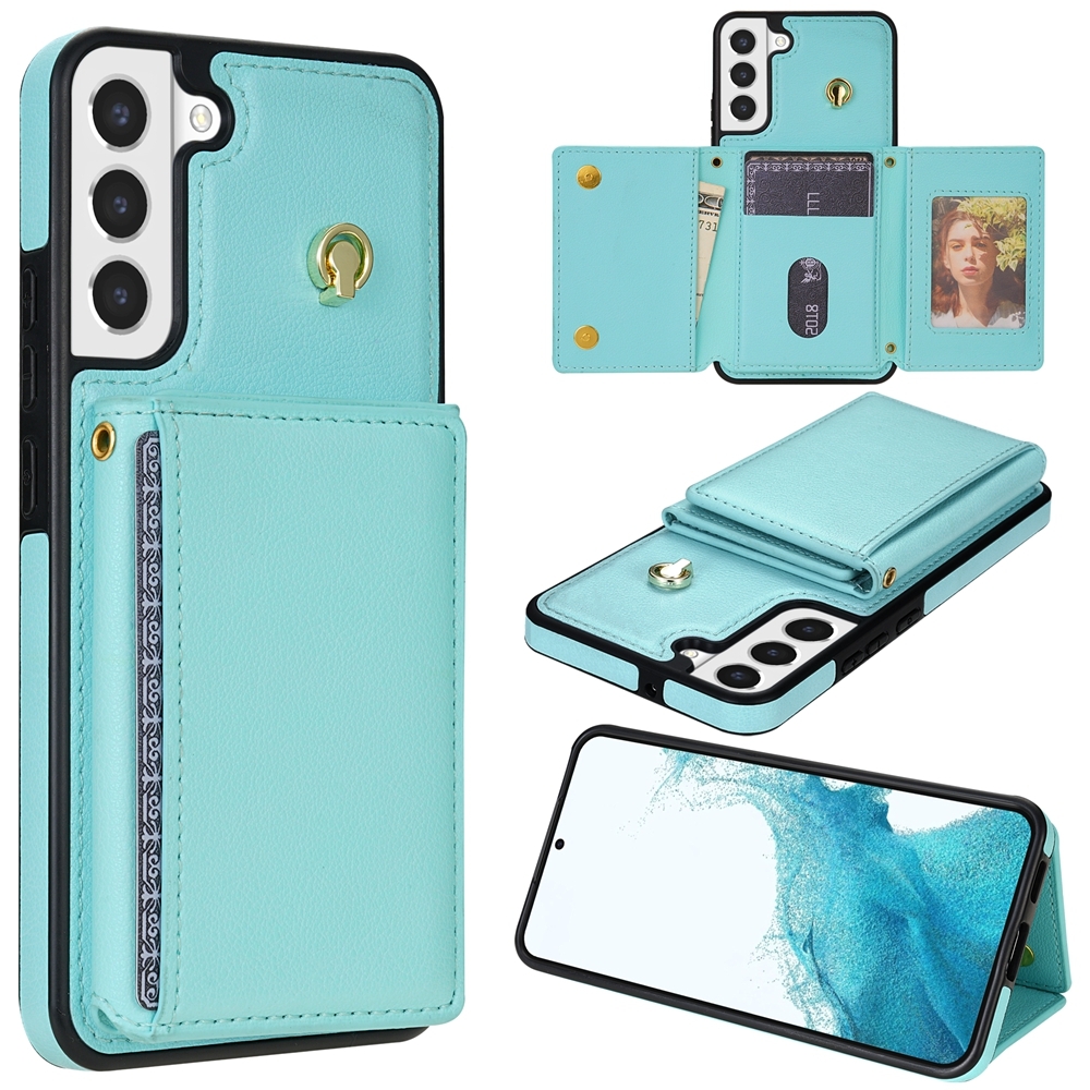 For Samsung Galaxy S22 5G Three Fold Card Bag Phone Case with Long Lanyard(Mint) For Samsung Galaxy S22 5G Three Fold Card Bag Phone Case with Long Lanyard(Mint)