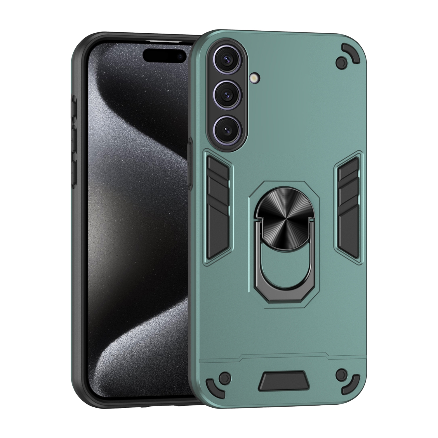 For Samsung Galaxy S25+ 5G Shockproof Metal Ring Holder Phone Case(Green) For Samsung Galaxy S25+ 5G Shockproof Metal Ring Holder Phone Case(Green)